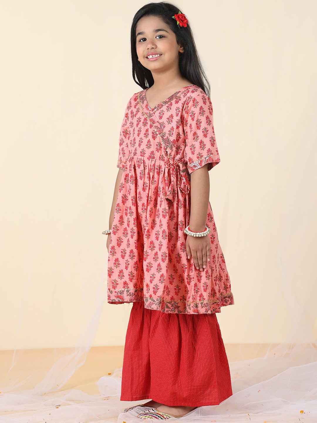 Sangria Ethnic Motifs Printed Angrakha Gotta Patti Pure Cotton Kurti with Sharara, Peach
Sangria Ethnic Motifs Printed Angrakha Gotta Patti Pure Cotton Kurti with Sharara, Peach