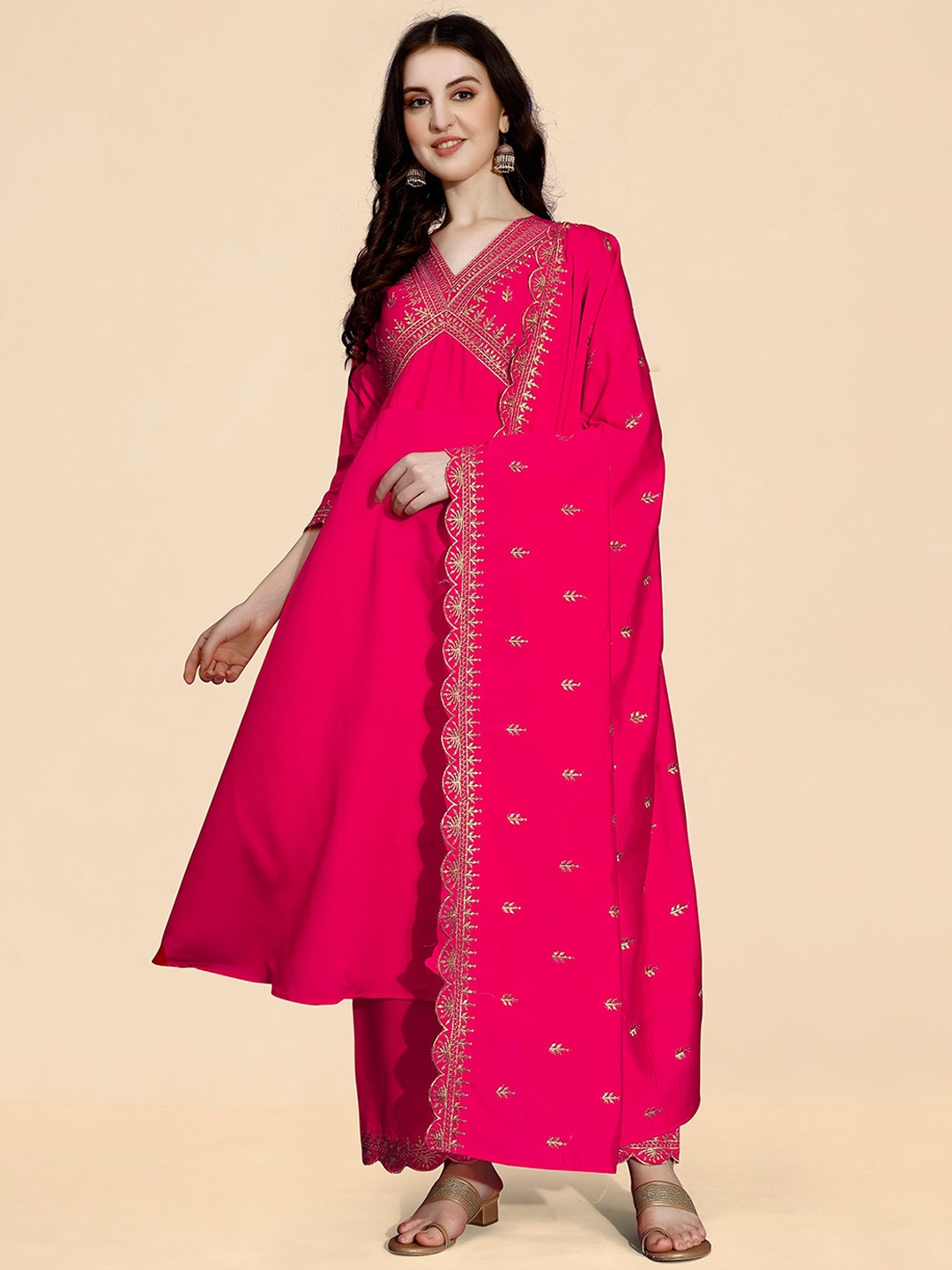 KALINI Ethnic Motifs Yoke Design Regular Anarkali Kurta with Palazzos & Dupatta, Pink
KALINI Ethnic Motifs Yoke Design Regular Anarkali Kurta with Palazzos & Dupatta, Pink