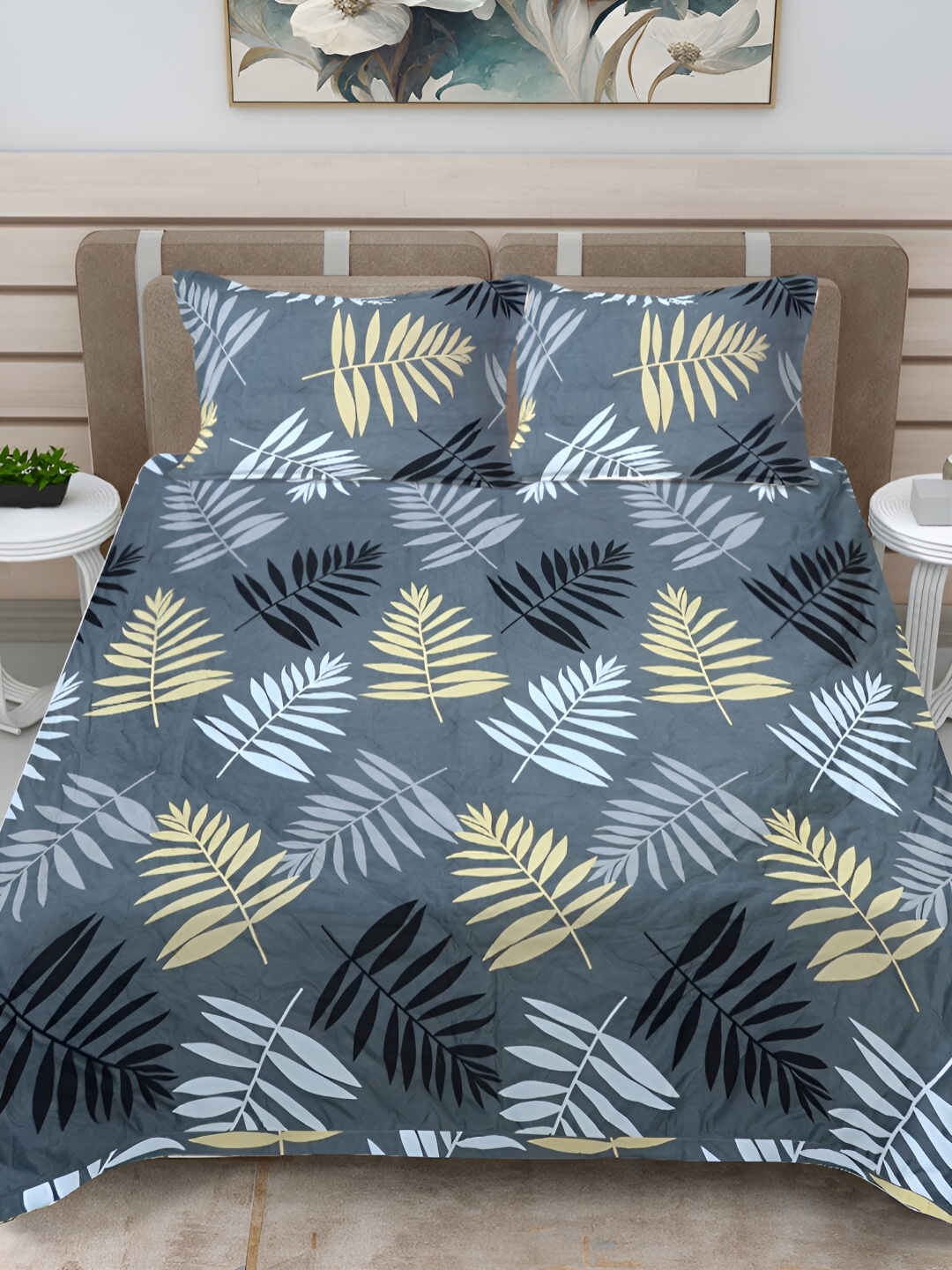 FABINALIV Grey & Black Floral Print Quilted Reversible King Bed Cover & 2 Pillow Covers
FABINALIV Grey & Black Floral Print Quilted Reversible King Bed Cover & 2 Pillow Covers