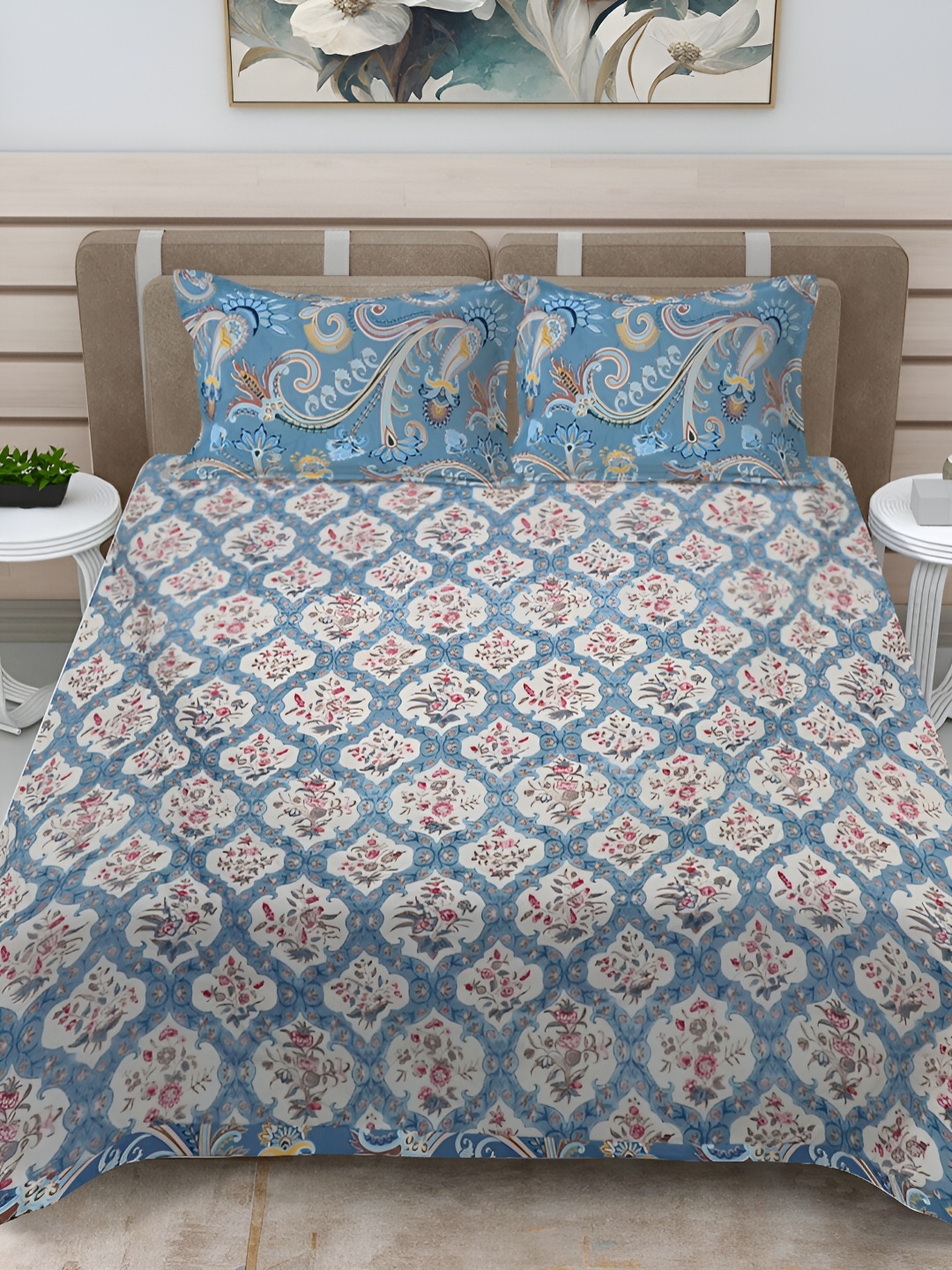 Fabinaliv Blue & Brown Floral Print Quilted Reversible King Bed Cover & 2 Pillow Covers
Fabinaliv Blue & Brown Floral Print Quilted Reversible King Bed Cover & 2 Pillow Covers