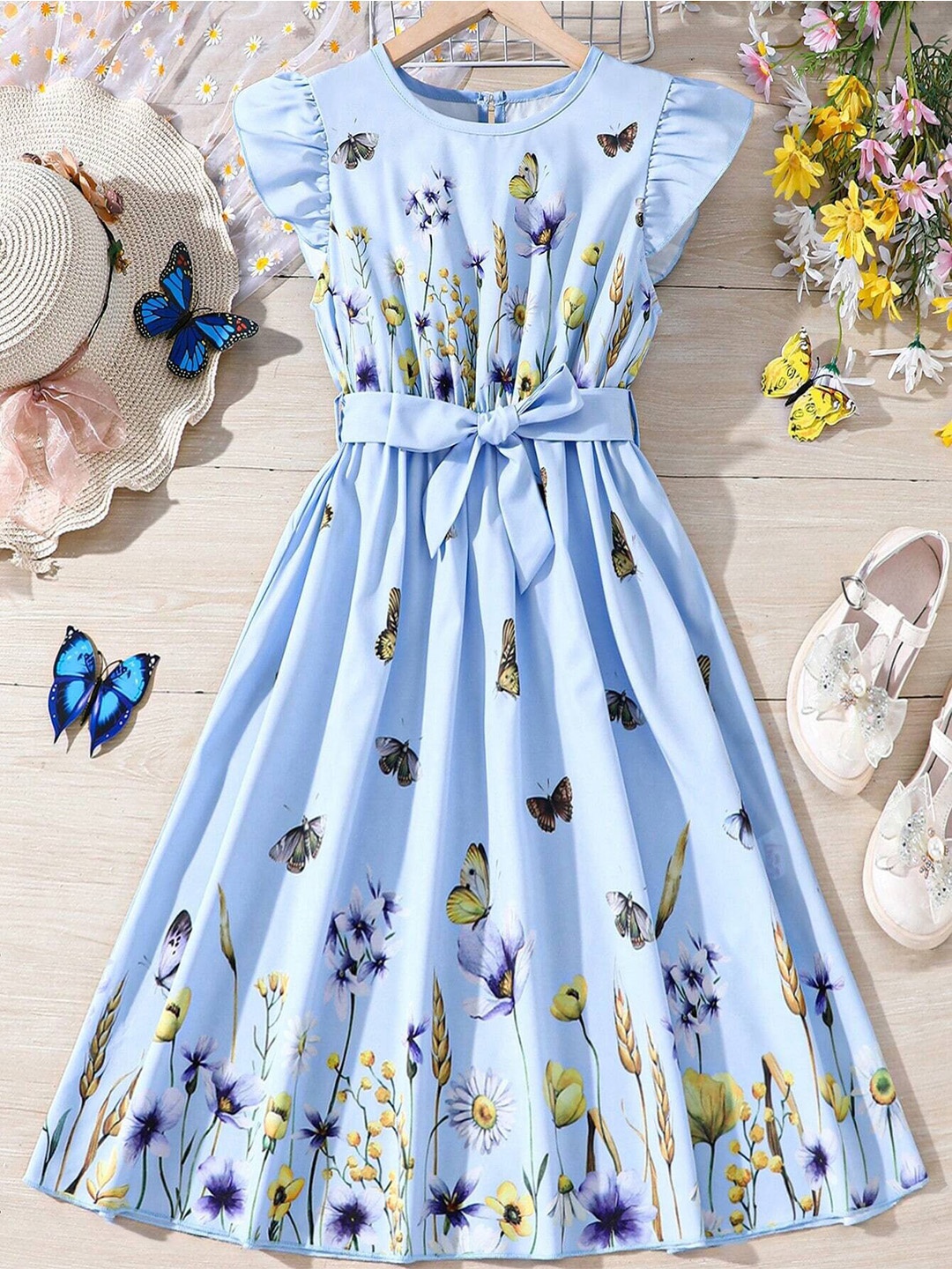 BAESD Girls Floral Printed V-Neck Gathered Detailed Fit & Flare Dress With Belt, Turquoise blue
BAESD Girls Floral Printed V-Neck Gathered Detailed Fit & Flare Dress With Belt, Turquoise blue