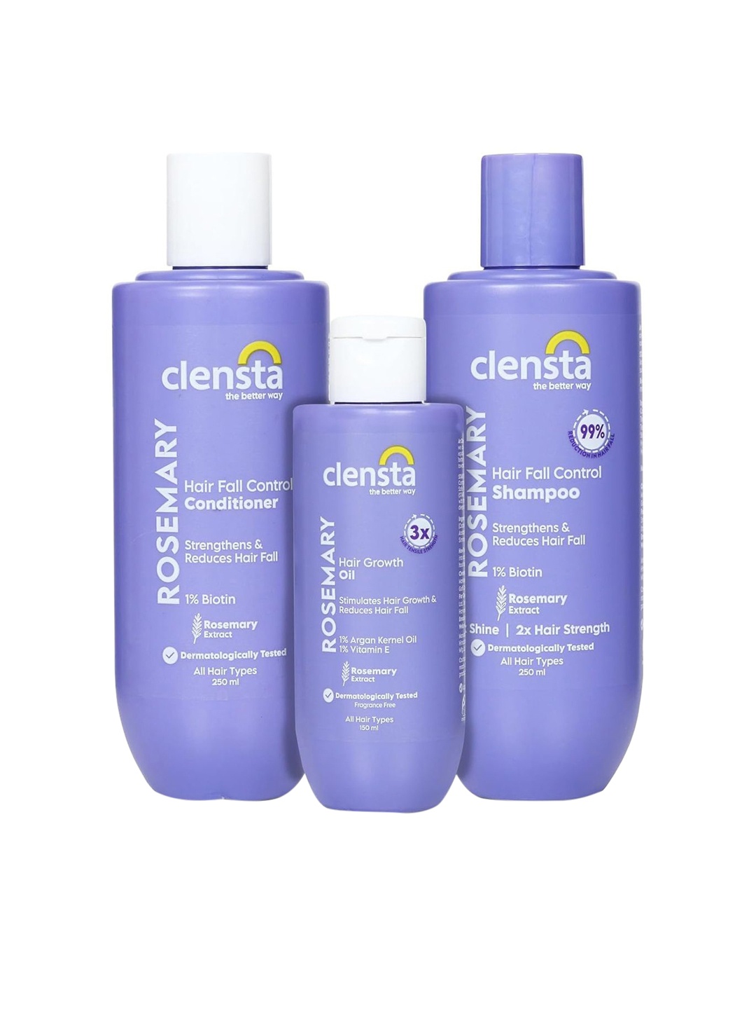 Clensta Rosemary Shampoo 250ml Hair Oil 150ml & Conditioner 250ml For Hairfall Control, Purple
Clensta Rosemary Shampoo 250ml Hair Oil 150ml & Conditioner 250ml For Hairfall Control, Purple