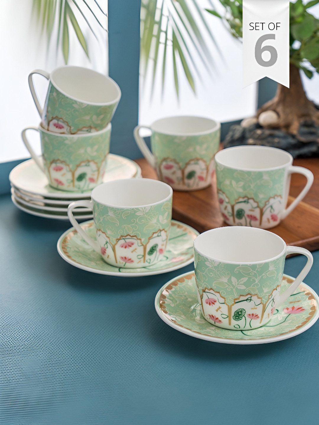 CLAY CRAFT Green 12 Pieces Printed Glossy Ceramic Cup and Saucer Set- 180ml each
CLAY CRAFT Green 12 Pieces Printed Glossy Ceramic Cup and Saucer Set- 180ml each