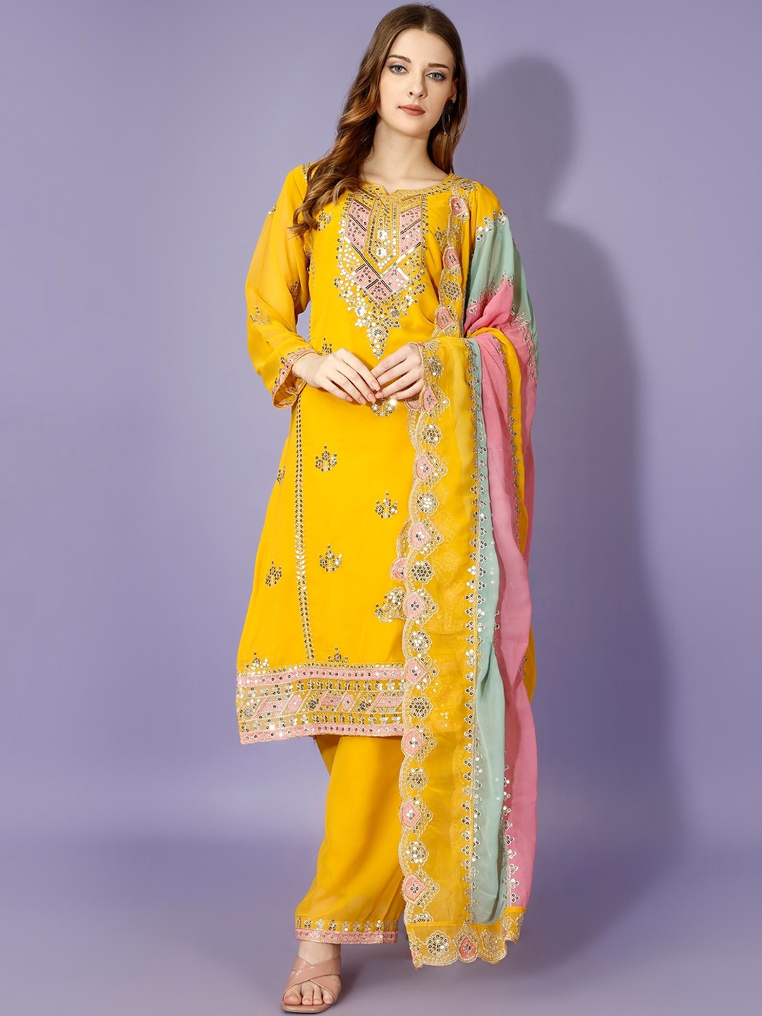 Yara Creation Floral Embroidered Regular Sequinned Kurta With Palazzos & Dupatta, Yellow
Yara Creation Floral Embroidered Regular Sequinned Kurta With Palazzos & Dupatta, Yellow