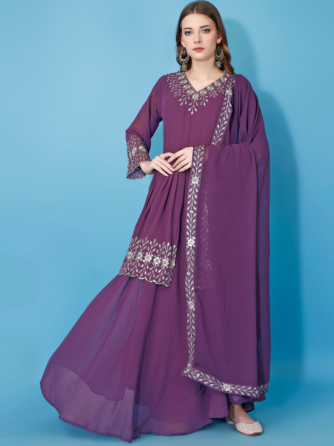 Yara Creation Floral Embroidered Thread Work A-Line Kurta With Palazzos & Dupatta, Purple
Yara Creation Floral Embroidered Thread Work A-Line Kurta With Palazzos & Dupatta, Purple