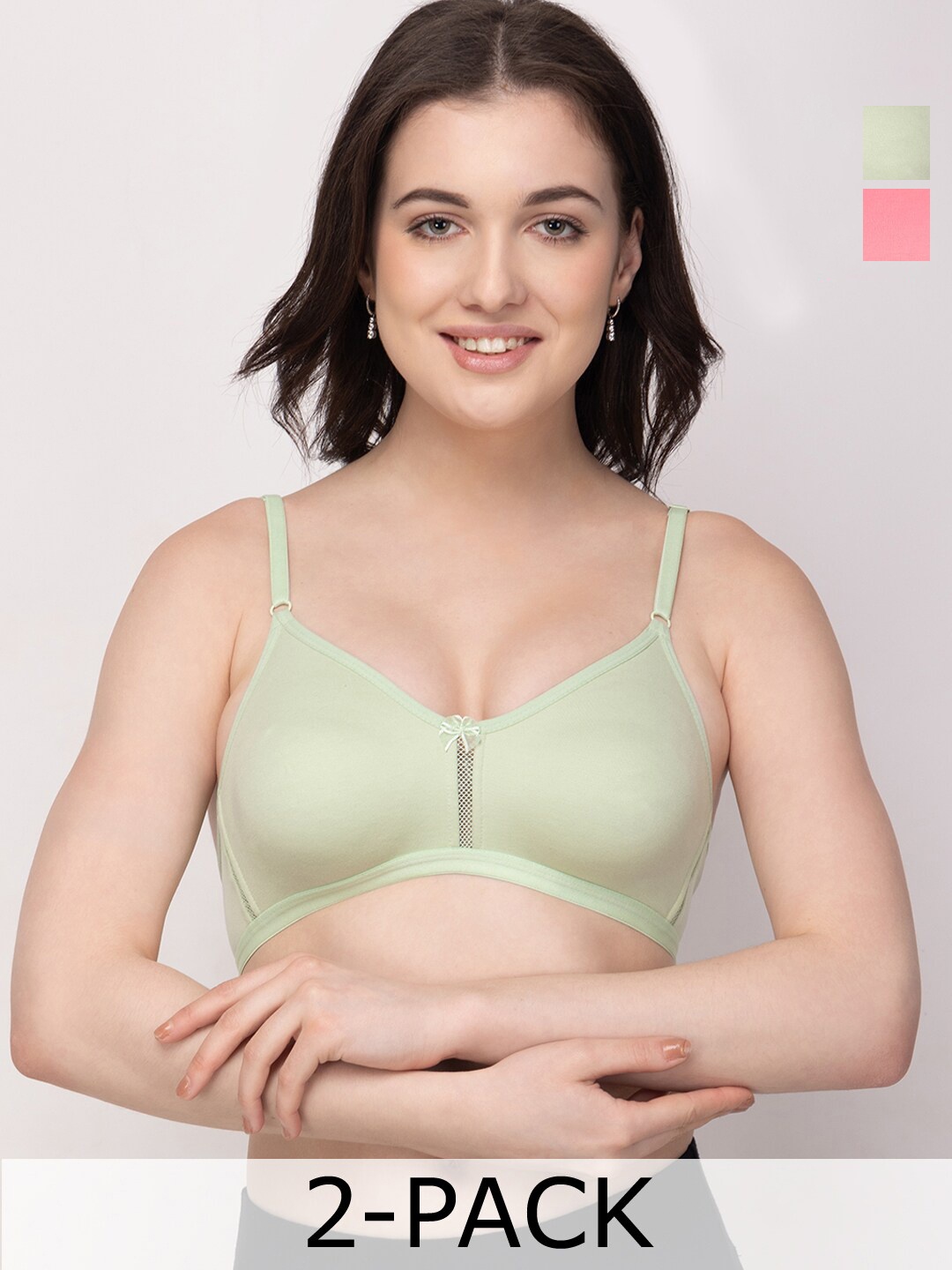 Floret Pack of 2 Medium Coverage Non Padded T-Shirt Bra With All Day Comfort, Sea green
Floret Pack of 2 Medium Coverage Non Padded T-Shirt Bra With All Day Comfort, Sea green