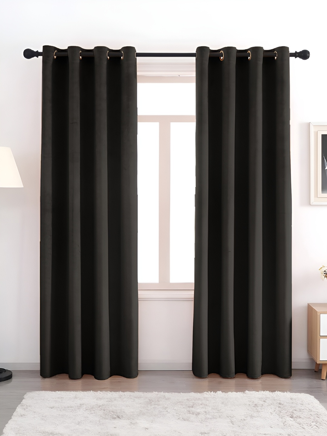 AEROHAVEN Black 2 Pcs Room Darkening Long Door Curtains