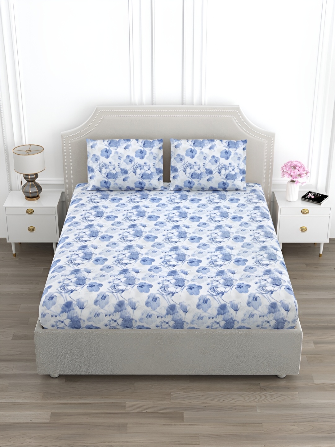 EverHOME Grey & Blue Floral Printed Cotton 210 TC King Bedsheet with 2 Pillow Covers
EverHOME Grey & Blue Floral Printed Cotton 210 TC King Bedsheet with 2 Pillow Covers