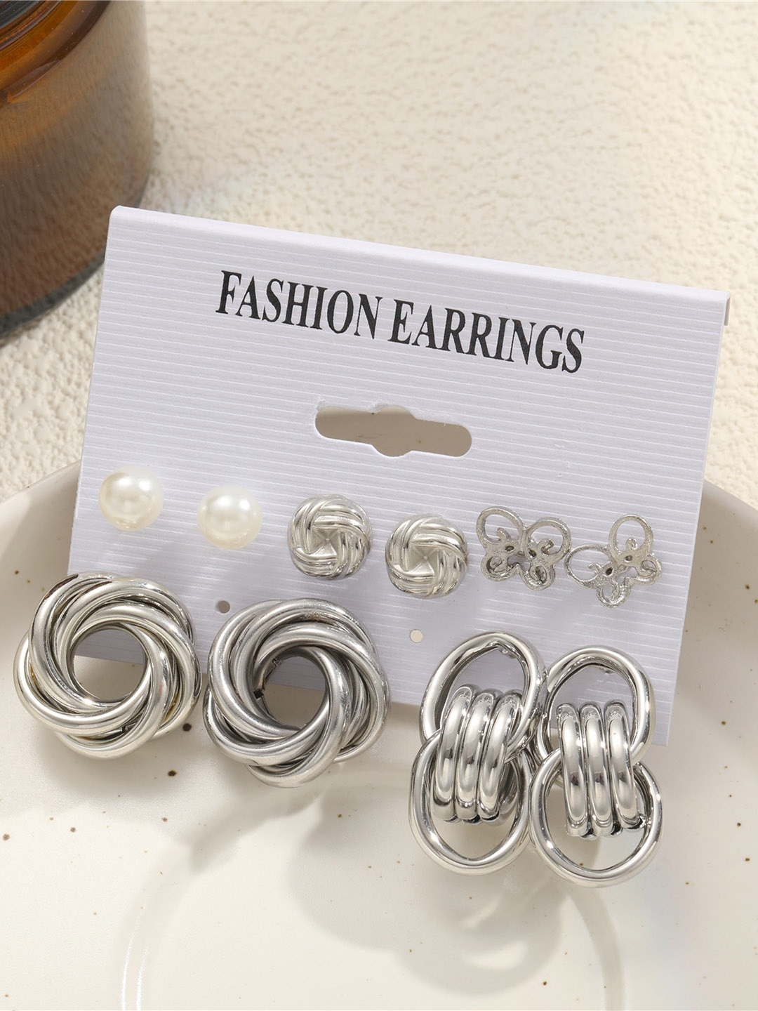 Shining Diva Fashion Set Of 5 Silver Plated Pearls Beaded Contemporary Studs Earrings
Shining Diva Fashion Set Of 5 Silver Plated Pearls Beaded Contemporary Studs Earrings