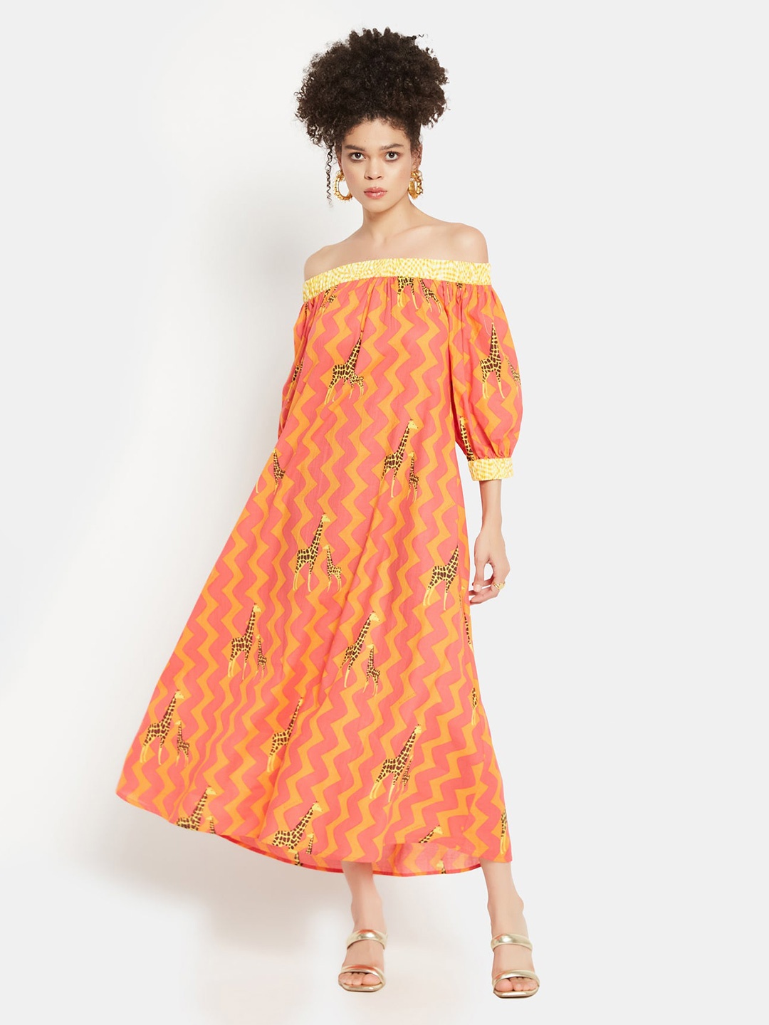 Be Sunset Ibiza Geometric Printed Off-Shoulder Puff Sleeves Pure Cotton A-Line Midi Dress, Fuchsia
Be Sunset Ibiza Geometric Printed Off-Shoulder Puff Sleeves Pure Cotton A-Line Midi Dress, Fuchsia