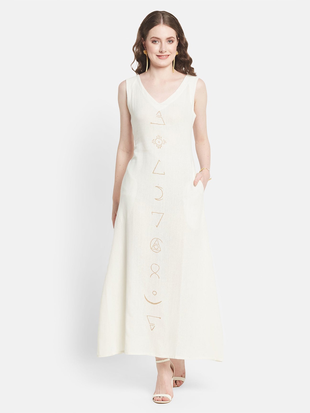 Be Sunset Ibiza Geometric Printed V-Neck Cut-Out Detailed Pure Cotton Maxi Dress, White
Be Sunset Ibiza Geometric Printed V-Neck Cut-Out Detailed Pure Cotton Maxi Dress, White
