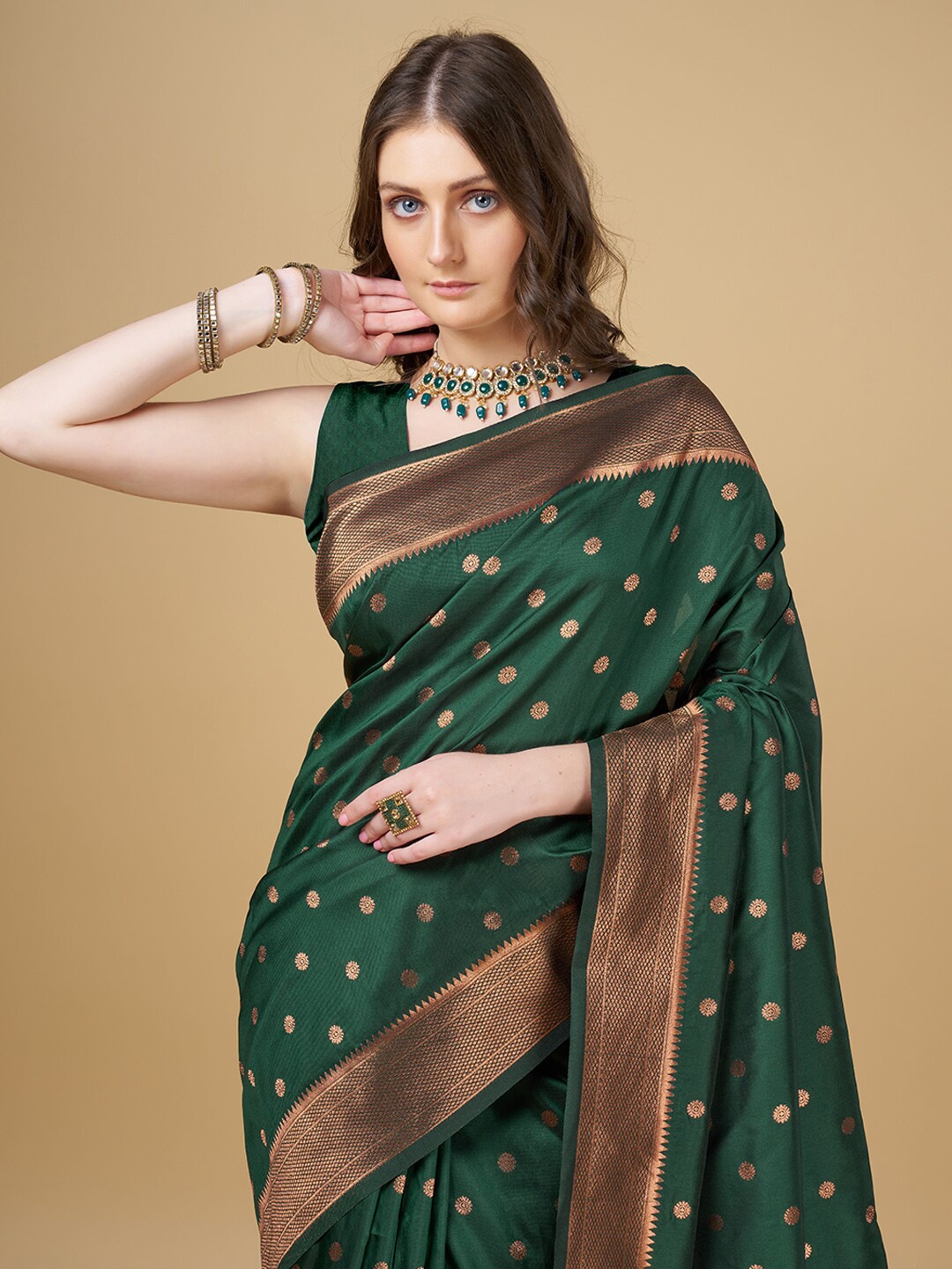 RAJ DHARMA SILK Woven Design Zari Mysore Silk Saree, Green