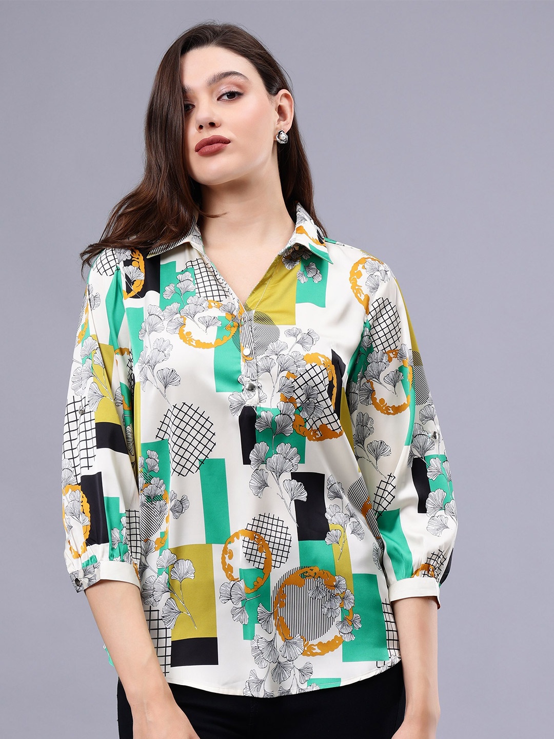 Albion By CnM Geometric Printed Shirt Collar Cuffed Sleeves Cotton Shirt Style Top, Green
Albion By CnM Geometric Printed Shirt Collar Cuffed Sleeves Cotton Shirt Style Top, Green