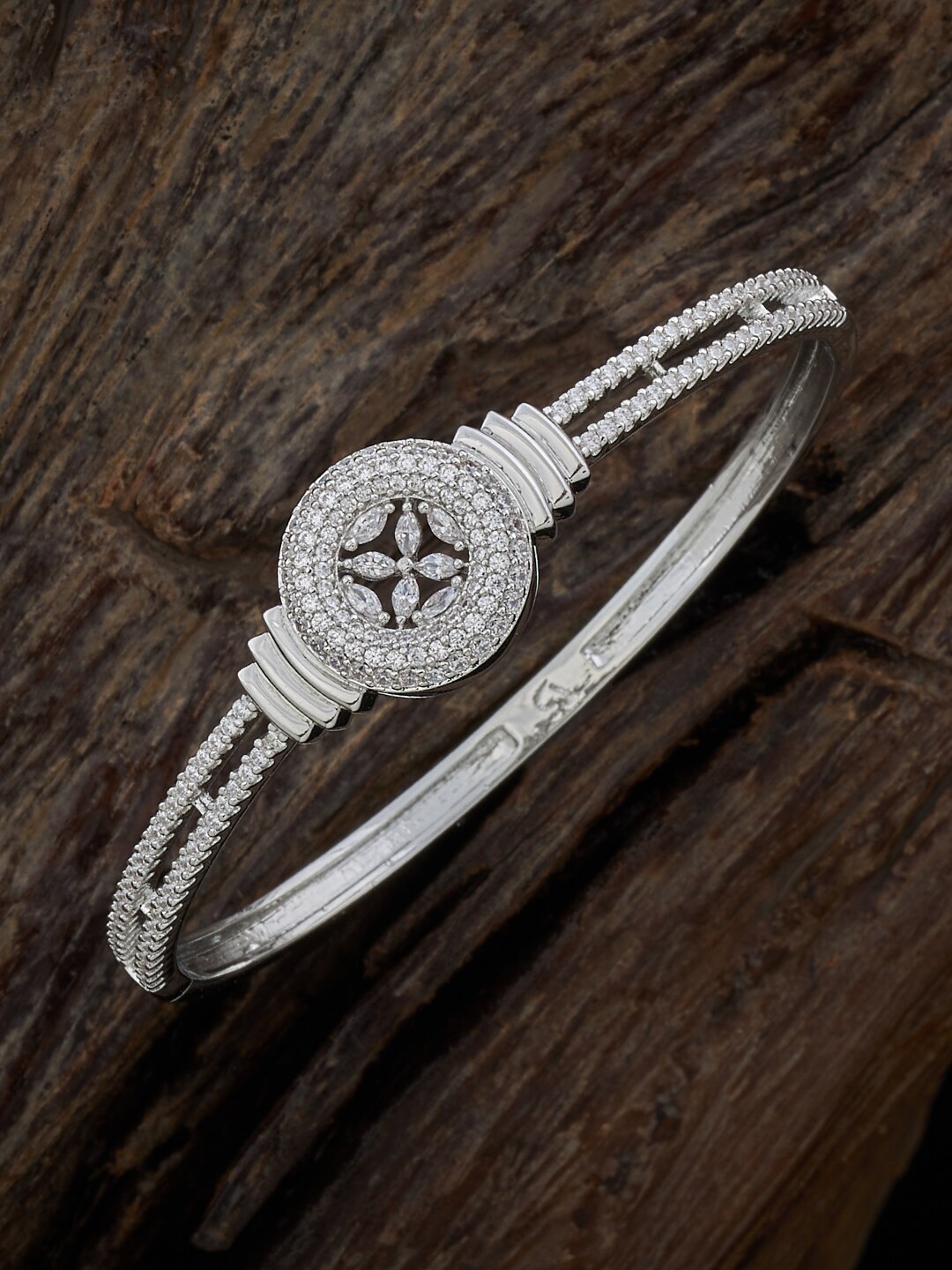 Kushal's Fashion Jewellery Rhodium-Plated Cubic Zirconia Studded Kada Bracelet, Silver
Kushal's Fashion Jewellery Rhodium-Plated Cubic Zirconia Studded Kada Bracelet, Silver