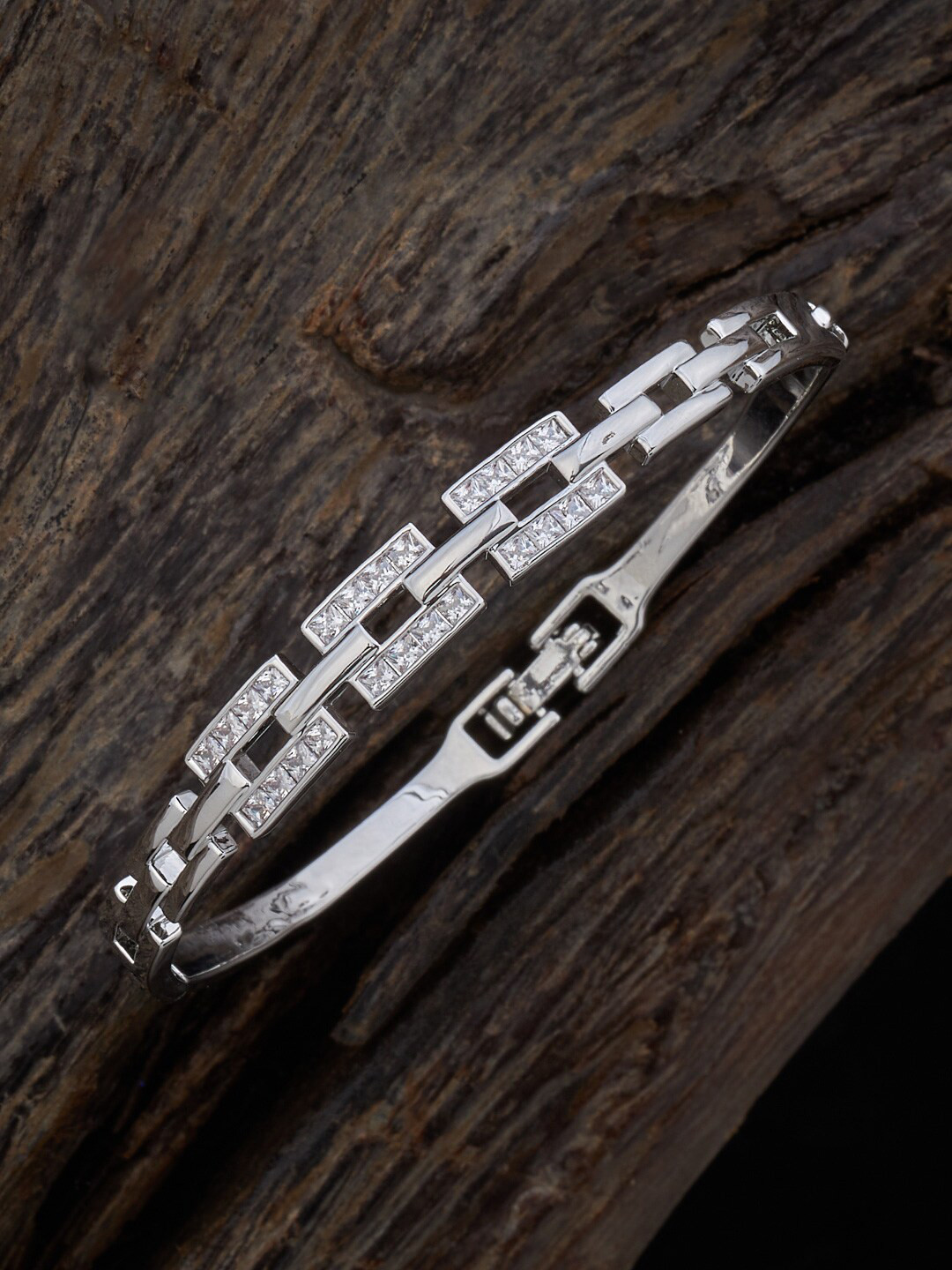 Kushal's Fashion Jewellery Rhodium-Plated Cubic Zirconia Stone Studded Kada Bracelet, Silver
Kushal's Fashion Jewellery Rhodium-Plated Cubic Zirconia Stone Studded Kada Bracelet, Silver