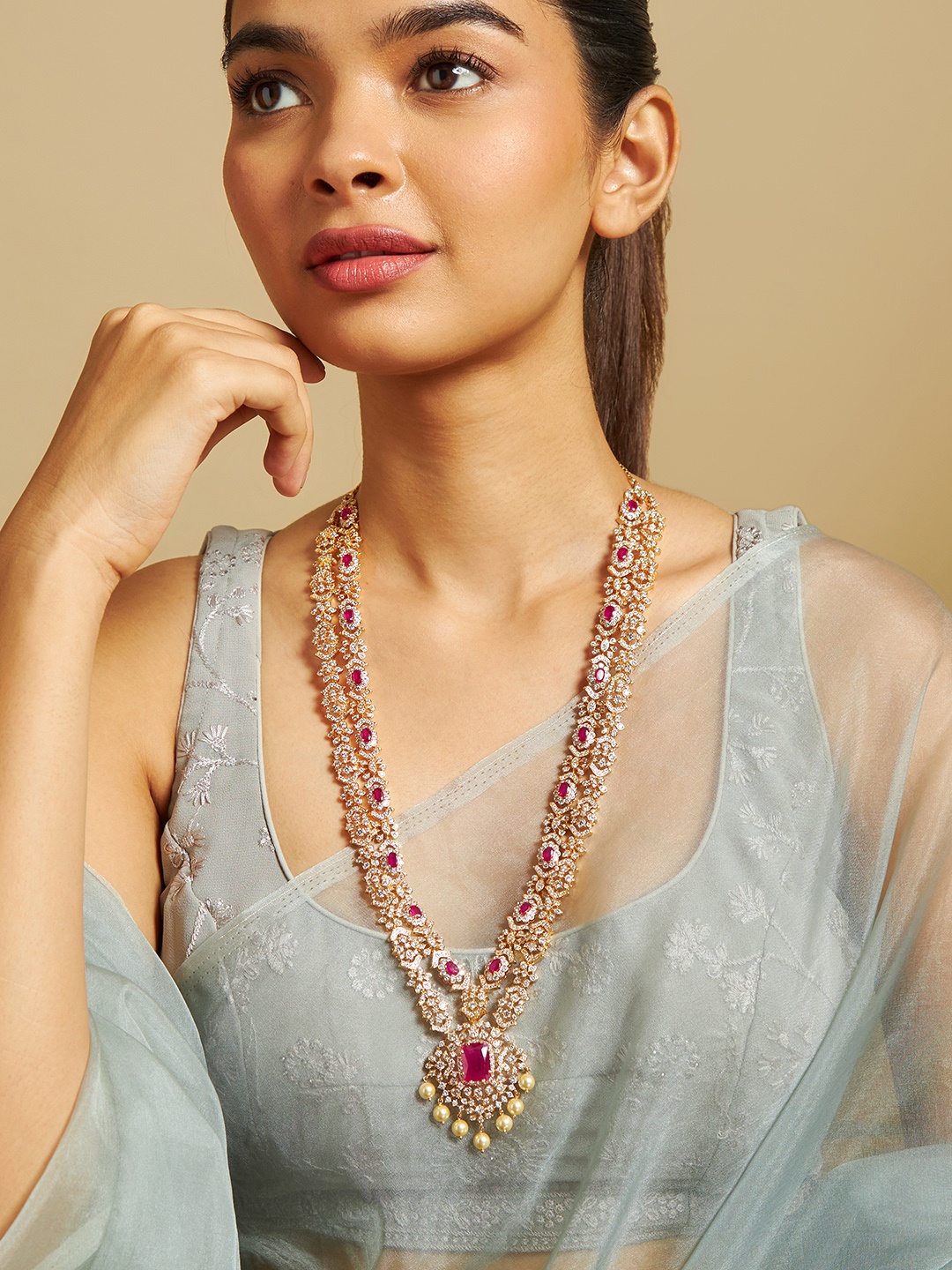 Kushal's Fashion Jewellery Copper Gold-Plated Cubic Zirconia Studded Layered Necklace
Kushal's Fashion Jewellery Copper Gold-Plated Cubic Zirconia Studded Layered Necklace