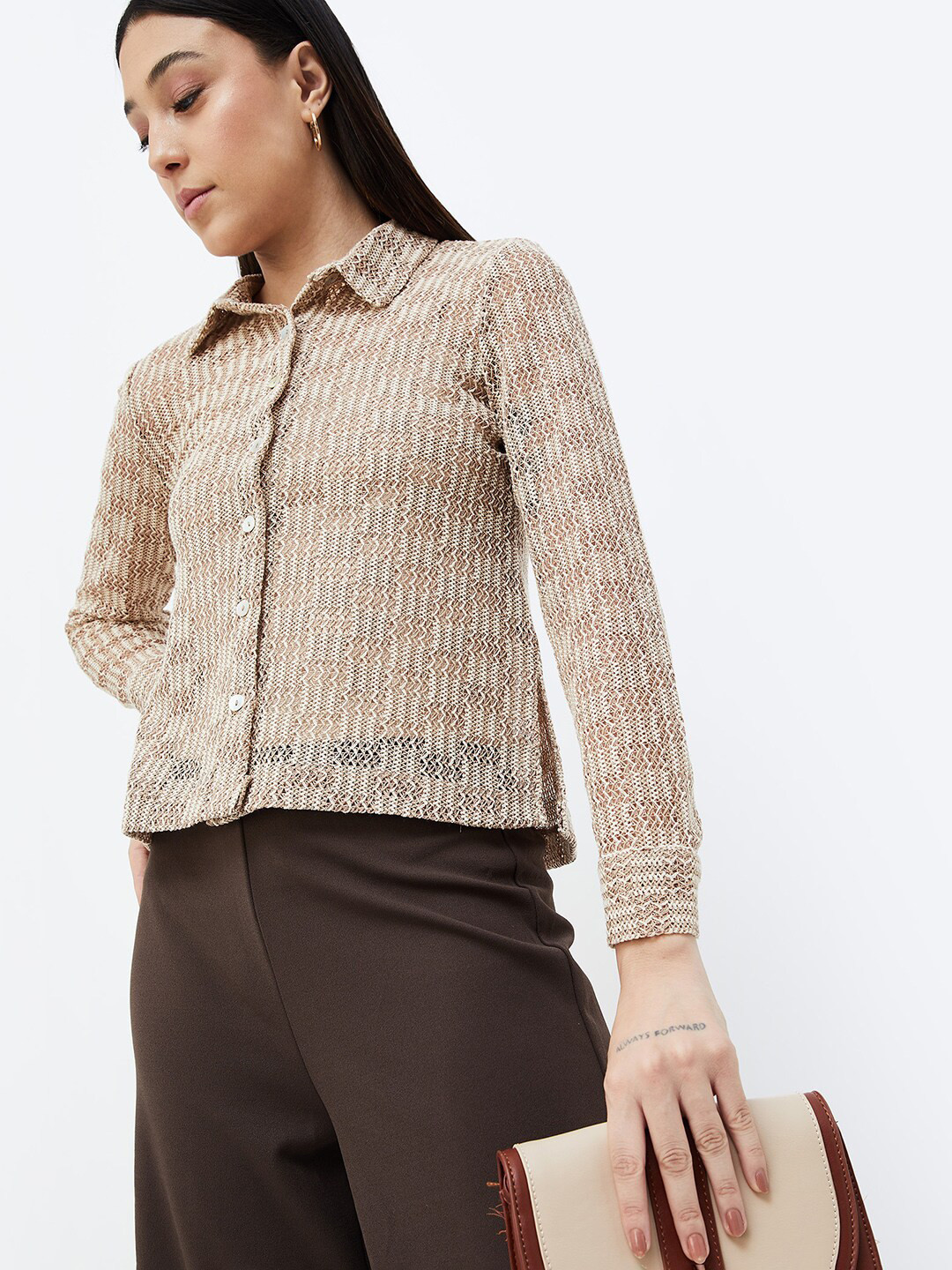 CODE by Lifestyle Self Design Cuffed Sleeves Shirt Style Top, Beige
CODE by Lifestyle Self Design Cuffed Sleeves Shirt Style Top, Beige