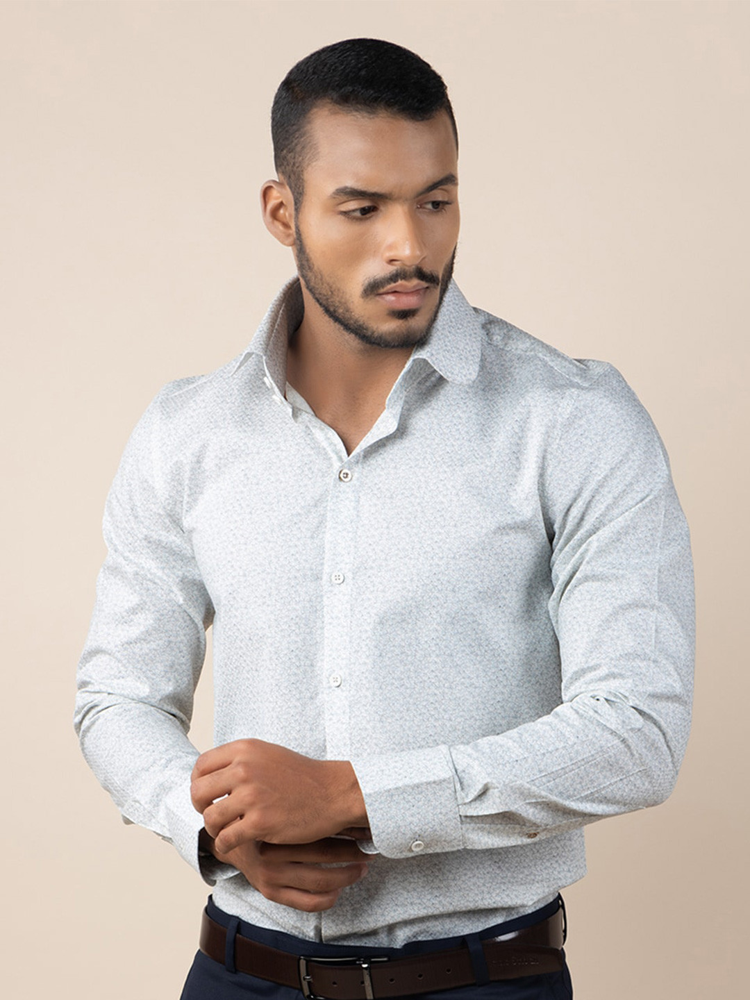 LOUIS STITCH Comfort Floral Opaque Pure Cotton Printed Formal Shirt, White 
LOUIS STITCH Comfort Floral Opaque Pure Cotton Printed Formal Shirt, White