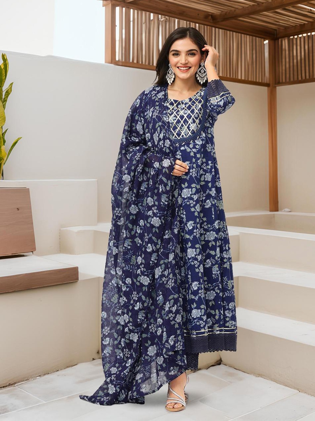 Ishin Floral Printed Round Neck Pure Cotton Kurta with Trousers & With Dupatta, Navy blue
Ishin Floral Printed Round Neck Pure Cotton Kurta with Trousers & With Dupatta, Navy blue