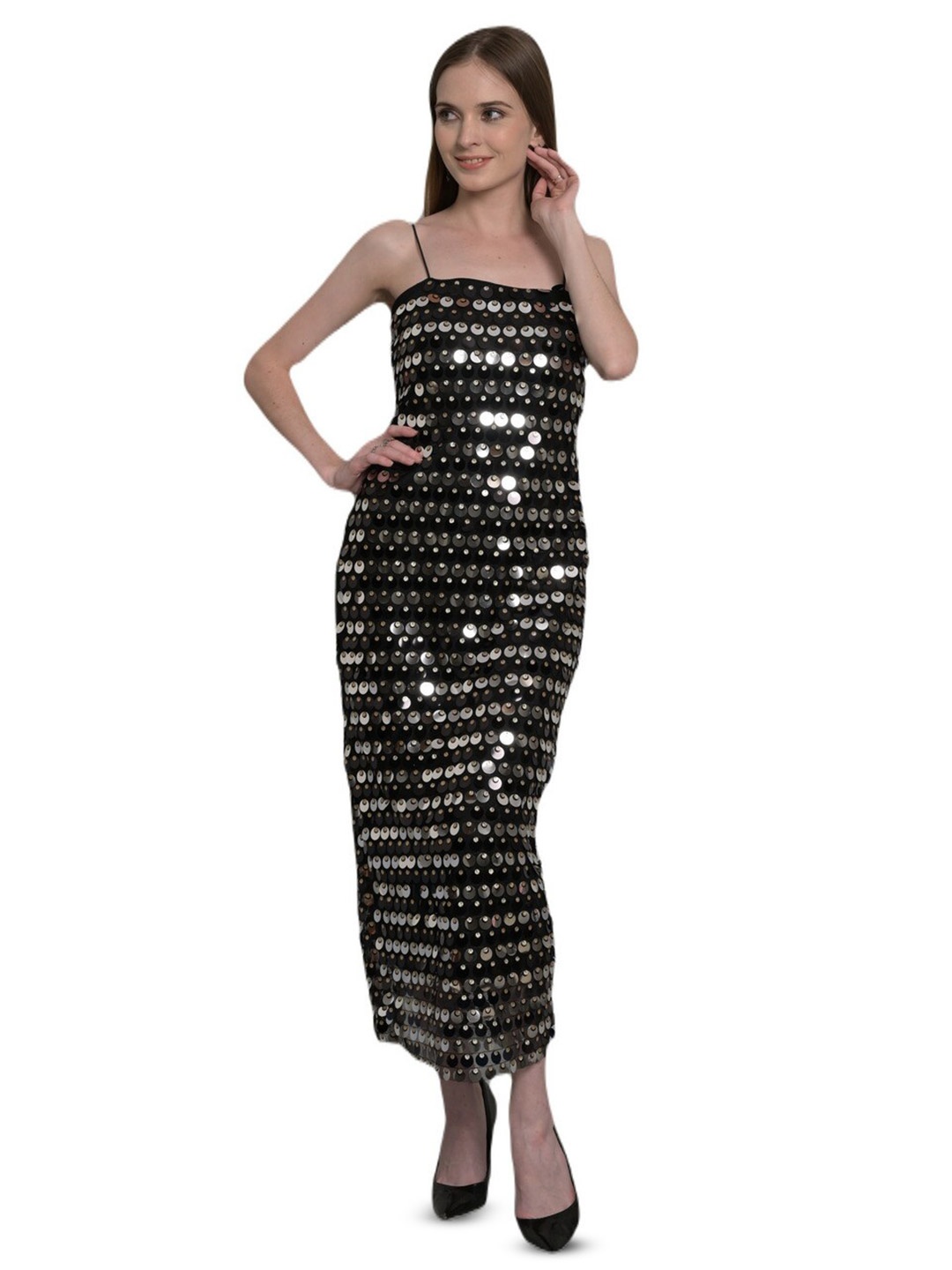 GPLT-A BEAUTIFUL SOUL Shoulder Straps Sequinned Embellished Sheath Midi Dress, Black
GPLT-A BEAUTIFUL SOUL Shoulder Straps Sequinned Embellished Sheath Midi Dress, Black