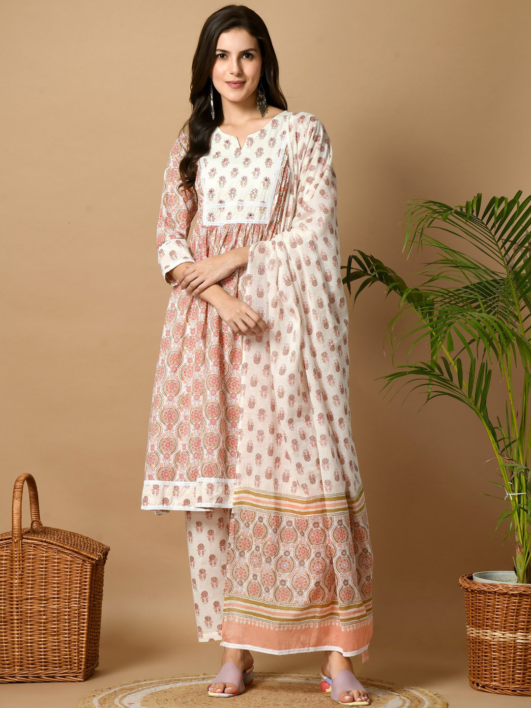 KALINI Floral Printed Regular Pure Cotton A-Line Kurta with Trousers & Dupatta, Orange
KALINI Floral Printed Regular Pure Cotton A-Line Kurta with Trousers & Dupatta, Orange