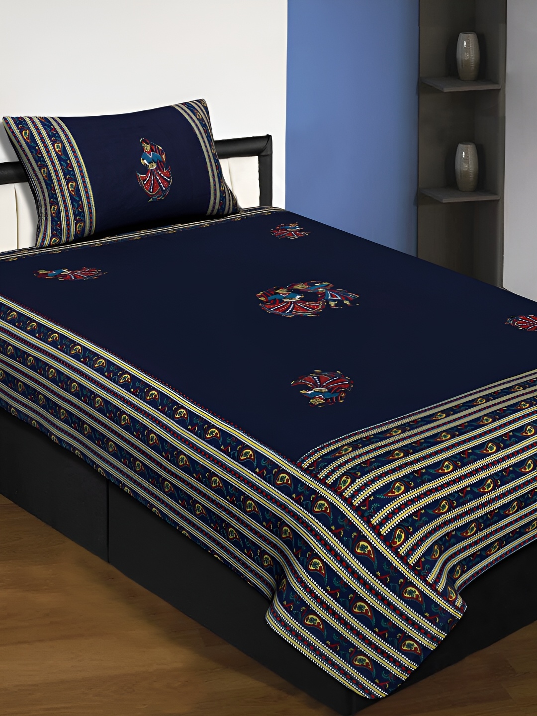 JAIPUR FABRIC Navy Blue & Red Ethnic Motifs 220 TC Single Bedsheet with 1 Pillow Covers
JAIPUR FABRIC Navy Blue & Red Ethnic Motifs 220 TC Single Bedsheet with 1 Pillow Covers