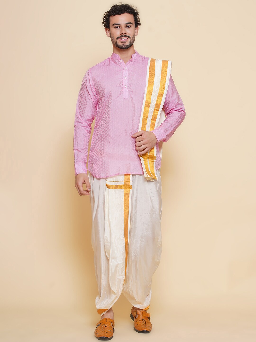 Sethukrishna Mandarin Collar Regular Straight Kurta with Dhoti Pants & With Dupatta, Pink
Sethukrishna Mandarin Collar Regular Straight Kurta with Dhoti Pants & With Dupatta, Pink