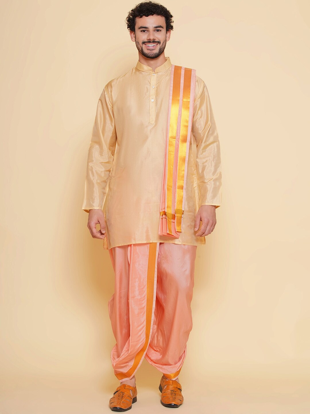 Sethukrishna Mandarin Collar Regular Straight Kurta with Dhoti Pants & With Dupatta, Beige
Sethukrishna Mandarin Collar Regular Straight Kurta with Dhoti Pants & With Dupatta, Beige
