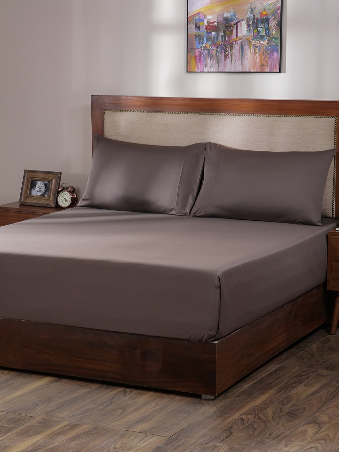 MASPAR Melina Brown 400TC Cotton King Bedsheet & Pillow Cover