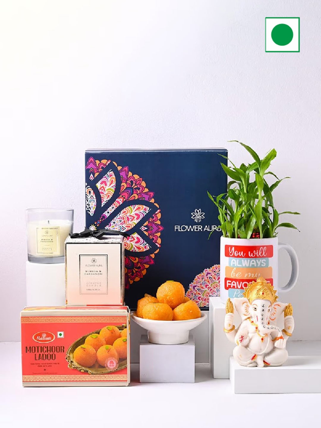 Floweraura Motichoor Ladoo Candle Ceramic Mug 2 Layer Bamboo Plant Ganesha -800gm, Blue
Floweraura Motichoor Ladoo Candle Ceramic Mug 2 Layer Bamboo Plant Ganesha -800gm, Blue