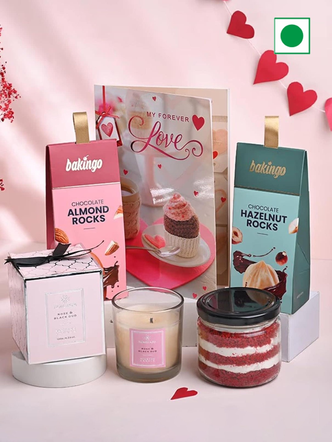 Floweraura 2 Chocolates Packet 2 Candles Red Velvet Jar Cake & Greeting Card-800 Gm, Pink
Floweraura 2 Chocolates Packet 2 Candles Red Velvet Jar Cake & Greeting Card-800 Gm, Pink