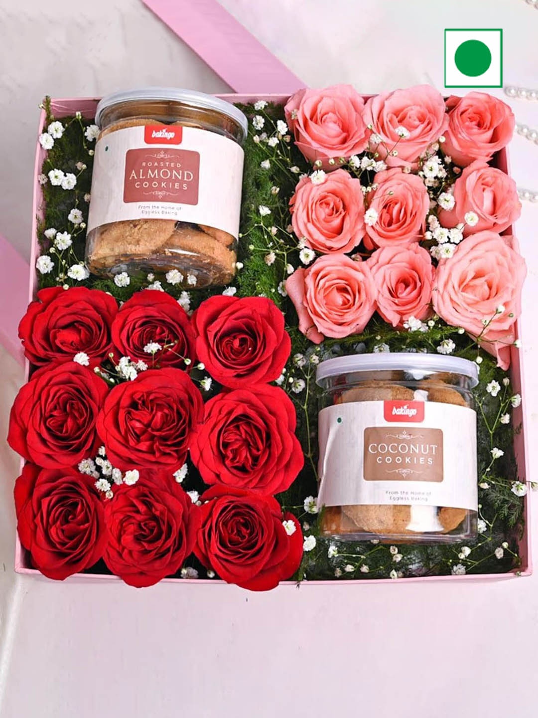 Floweraura 18 Roses Flower Bouquet With 2 Coconut & Roasted Almond Cookies Jar-800 Gm, Red
Floweraura 18 Roses Flower Bouquet With 2 Coconut & Roasted Almond Cookies Jar-800 Gm, Red