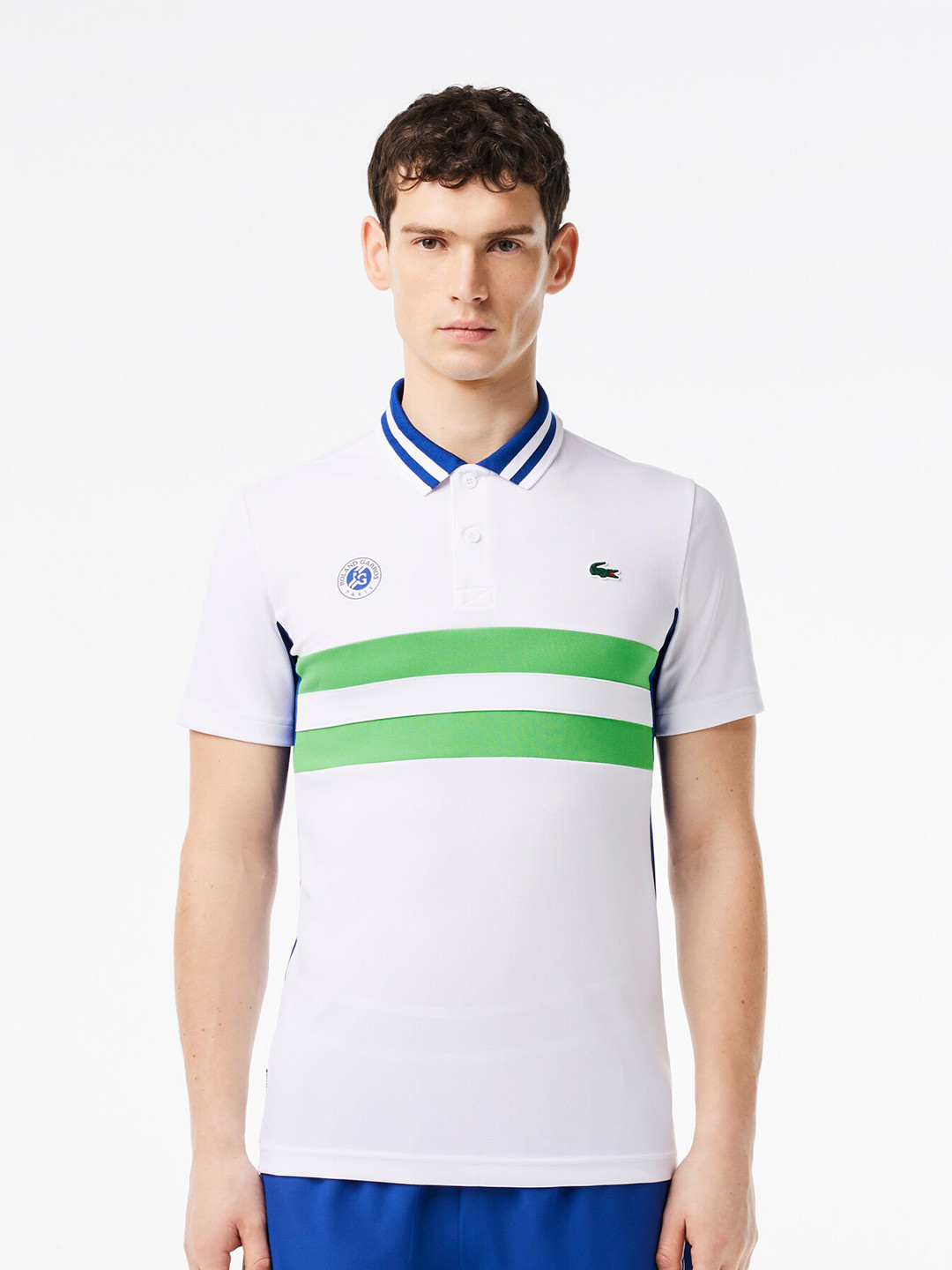 Lacoste Striped Polo Collar Ultra-Dry Slim Fit T-shirt, White 
Lacoste Striped Polo Collar Ultra-Dry Slim Fit T-shirt, White