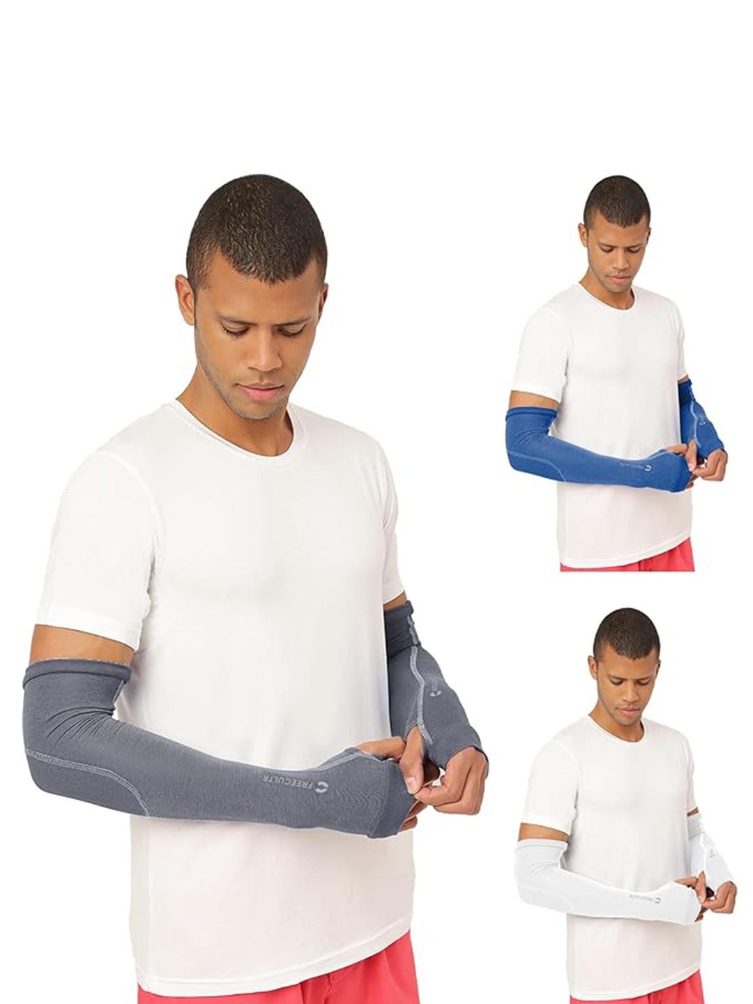 

FREECULTR Unisex Set Of 3 Breathable Bamboo Cotton Antibacterial Arm Sleeves, Blue