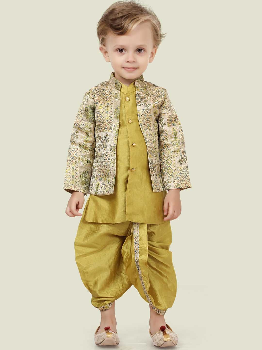 Ethniks Neu-Ron Boys Mandarin Collar Kuta & Dhoti Pants With Printed Jacket Set, Green
Ethniks Neu-Ron Boys Mandarin Collar Kuta & Dhoti Pants With Printed Jacket Set, Green