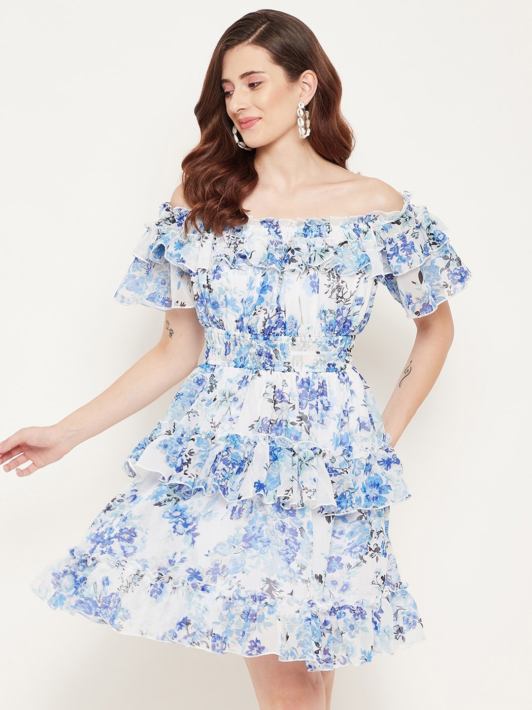 Bitterlime Floral Print Off-Shoulder Flared Sleeve Georgette Fit & Flare Dress, White
Bitterlime Floral Print Off-Shoulder Flared Sleeve Georgette Fit & Flare Dress, White