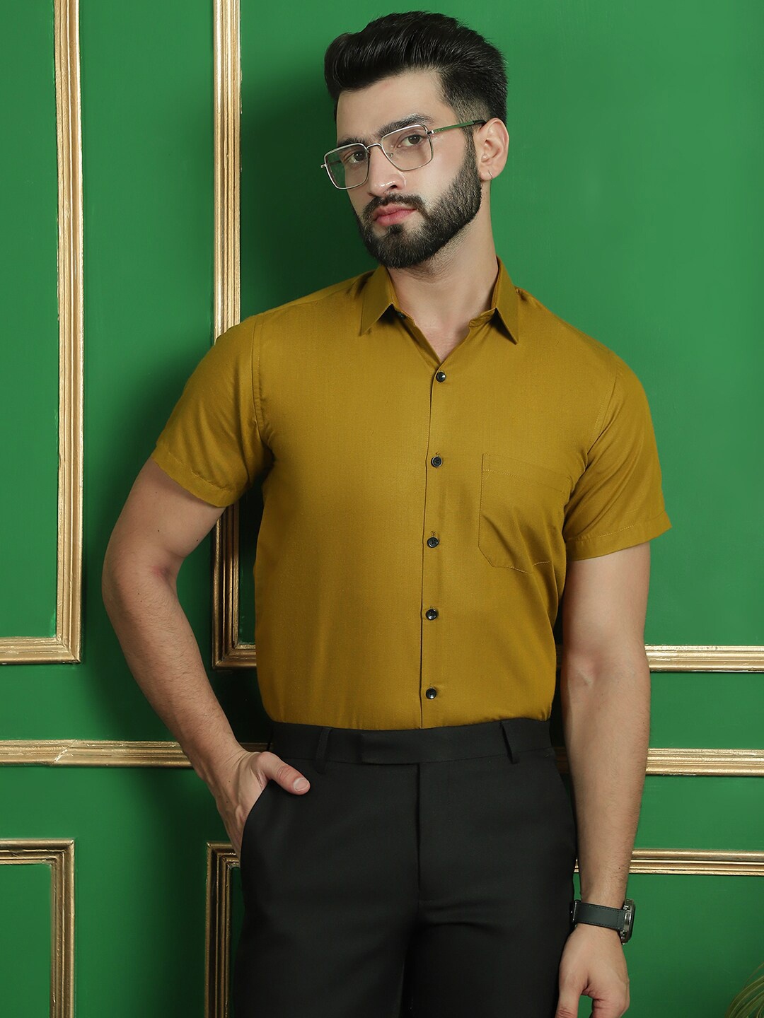 Indian Needle Classic Short Sleeves Spread Collar Cotton Opaque Formal Shirt, Mustard
Indian Needle Classic Short Sleeves Spread Collar Cotton Opaque Formal Shirt, Mustard
