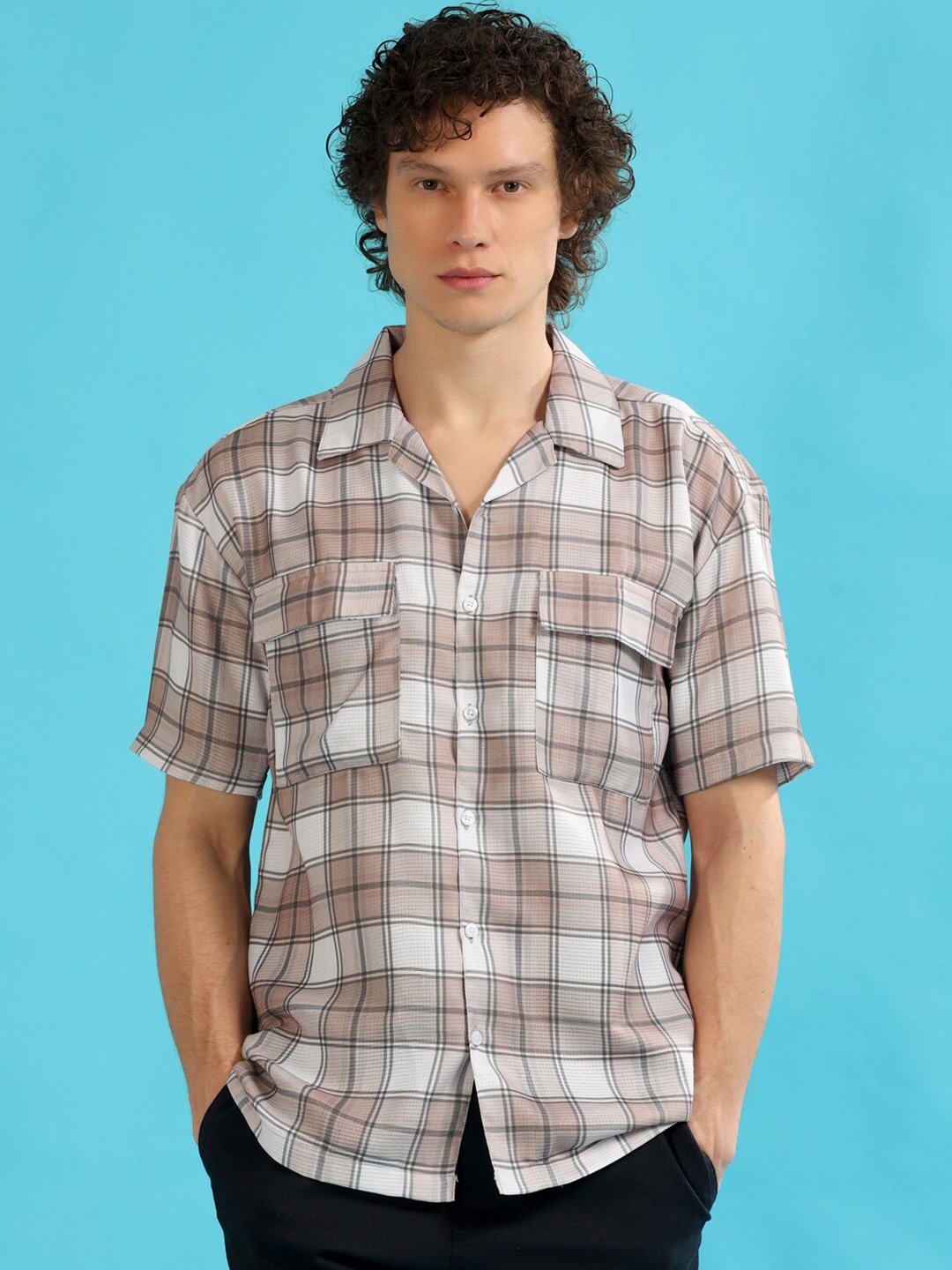 Bushirt Relaxed Tartan Checked Spread Collar Short Sleeves Oversize Casual Shirt, Brown
Bushirt Relaxed Tartan Checked Spread Collar Short Sleeves Oversize Casual Shirt, Brown