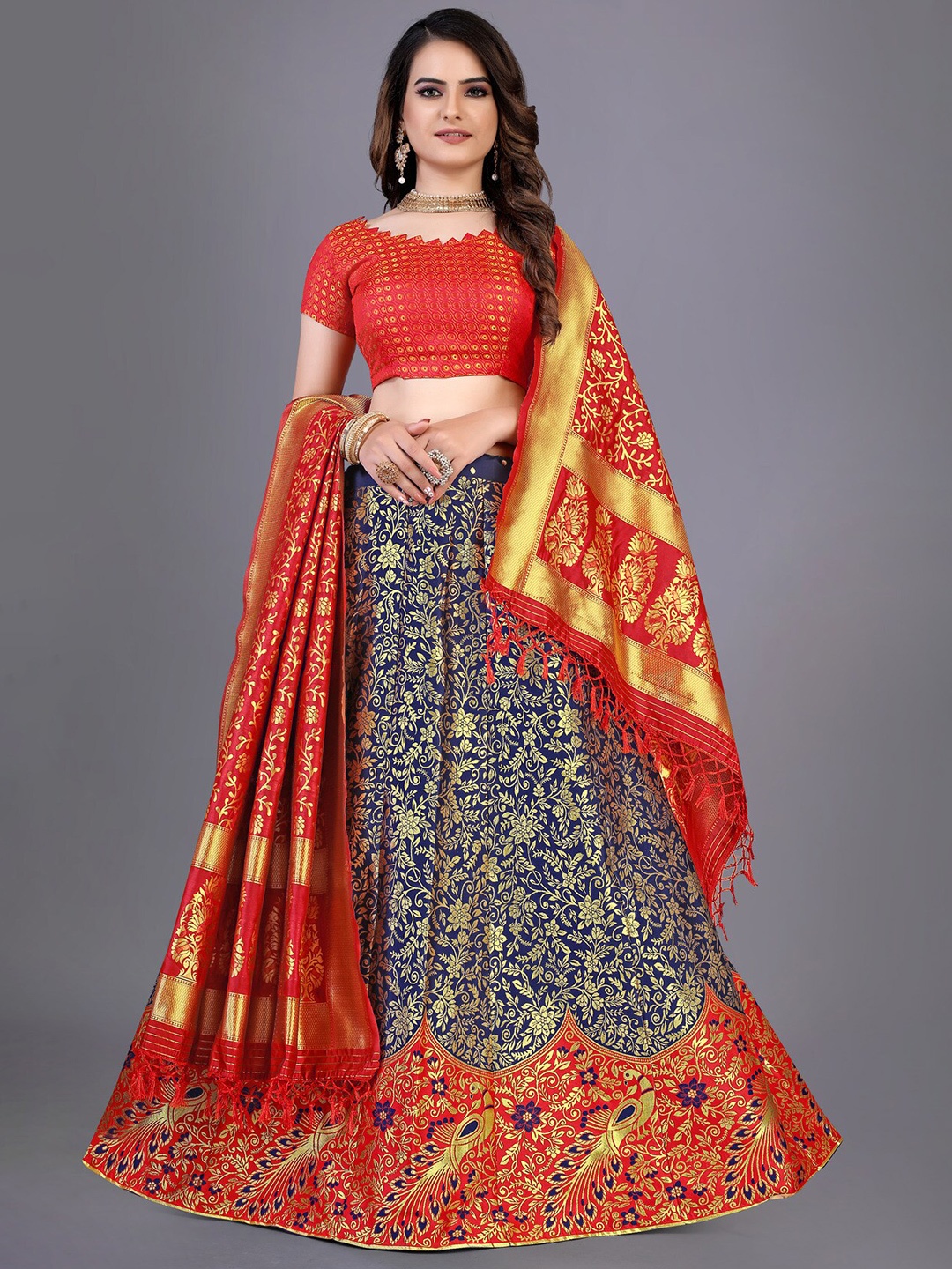 Rujave Woven Design Zari Semi-Stitched Lehenga & Unstitched Blouse With Dupatta, Blue
Rujave Woven Design Zari Semi-Stitched Lehenga & Unstitched Blouse With Dupatta, Blue