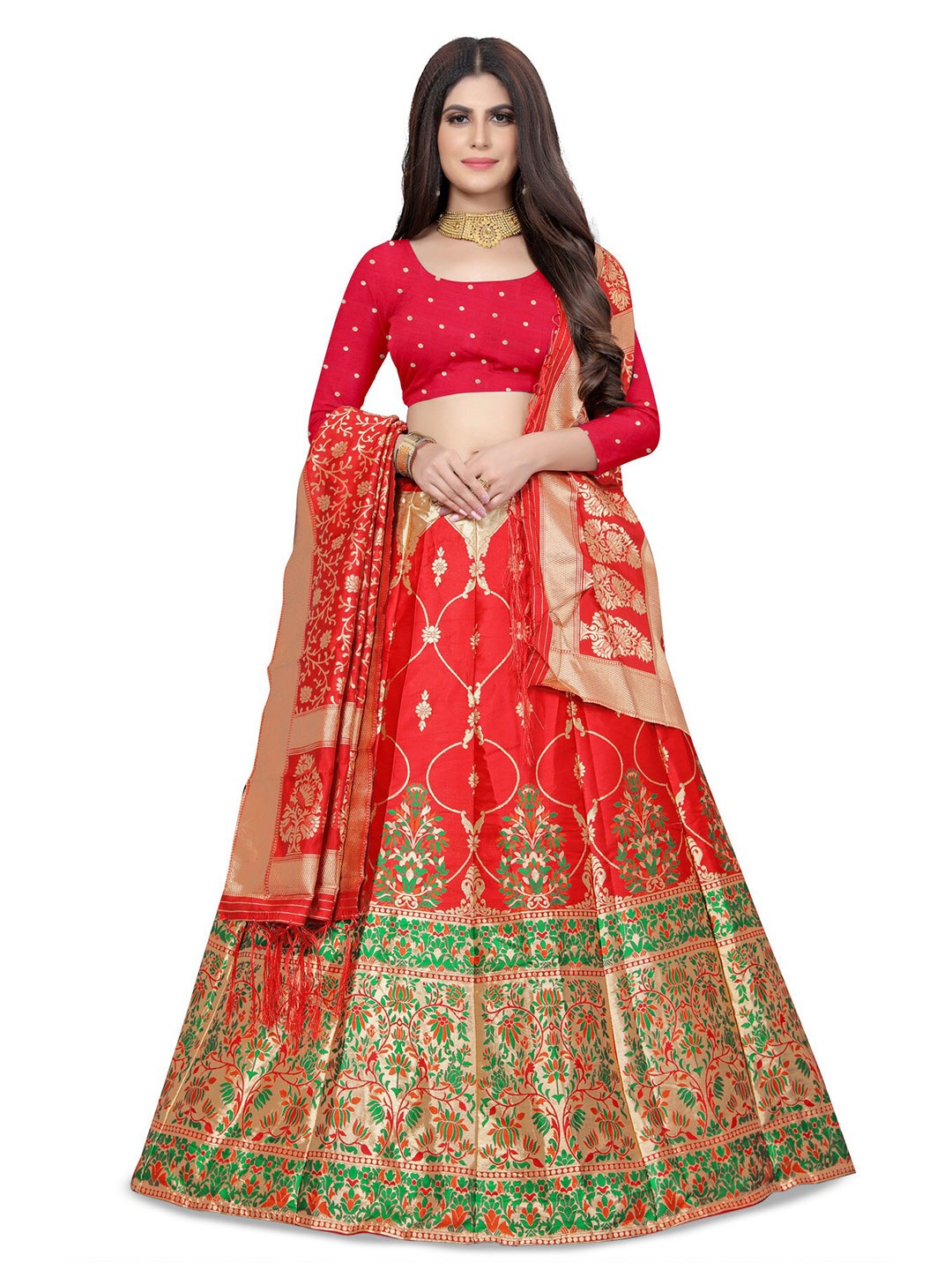 Rujave Woven Design Zari Semi-Stitched Lehenga & Unstitched Blouse With Dupatta, Red
Rujave Woven Design Zari Semi-Stitched Lehenga & Unstitched Blouse With Dupatta, Red