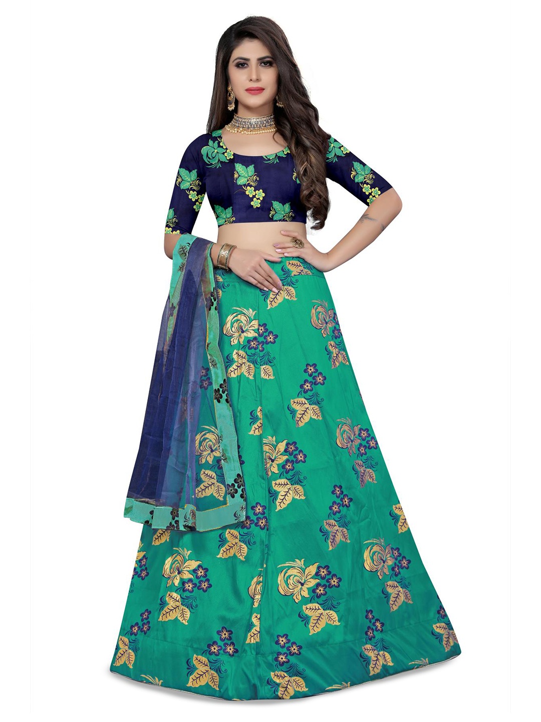 Rujave Floral Woven Design Semi-Stitched Lehenga & Unstitched Blouse With Dupatta, Sea green
Rujave Floral Woven Design Semi-Stitched Lehenga & Unstitched Blouse With Dupatta, Sea green