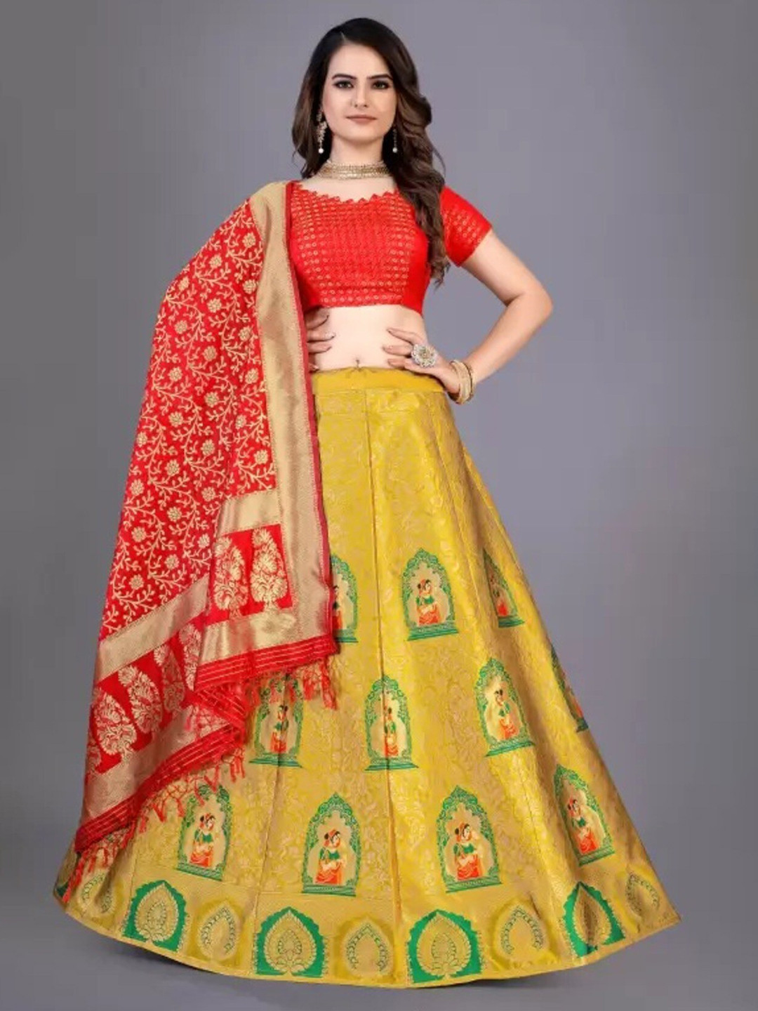 Rujave Ethnic Motifs Woven Design Semi-Stitched Lehenga & Unstitched Blouse With Dupatta, Gold
Rujave Ethnic Motifs Woven Design Semi-Stitched Lehenga & Unstitched Blouse With Dupatta, Gold