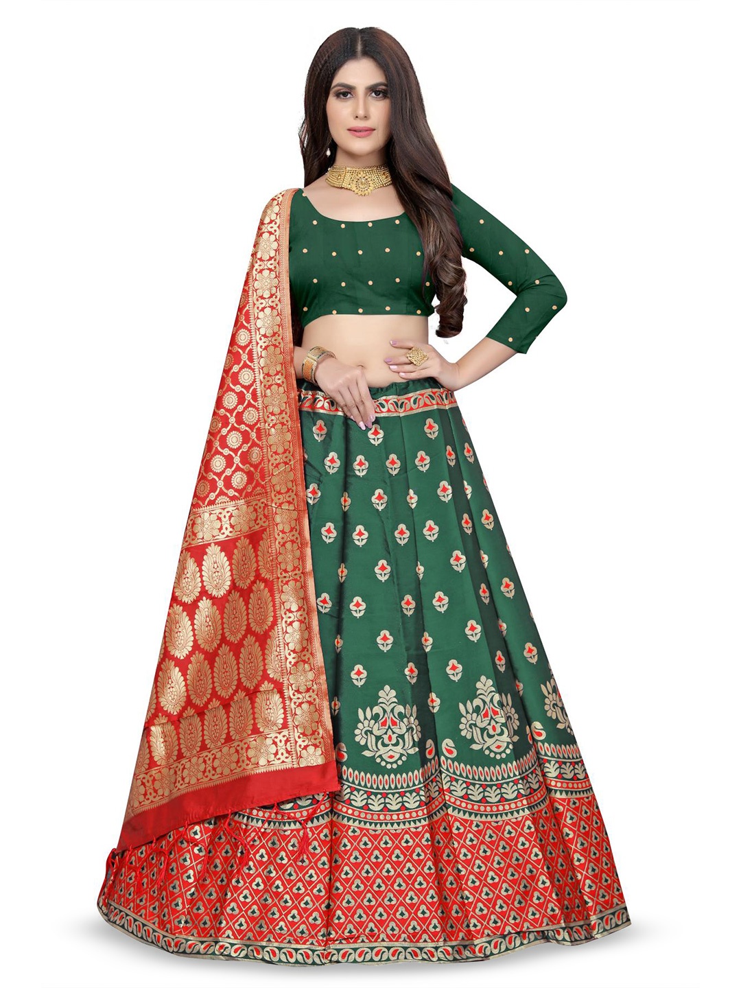 Rujave Ethnic Motifs Woven Design Semi-Stitched Lehenga & Unstitched Blouse With Dupatta, Green
Rujave Ethnic Motifs Woven Design Semi-Stitched Lehenga & Unstitched Blouse With Dupatta, Green