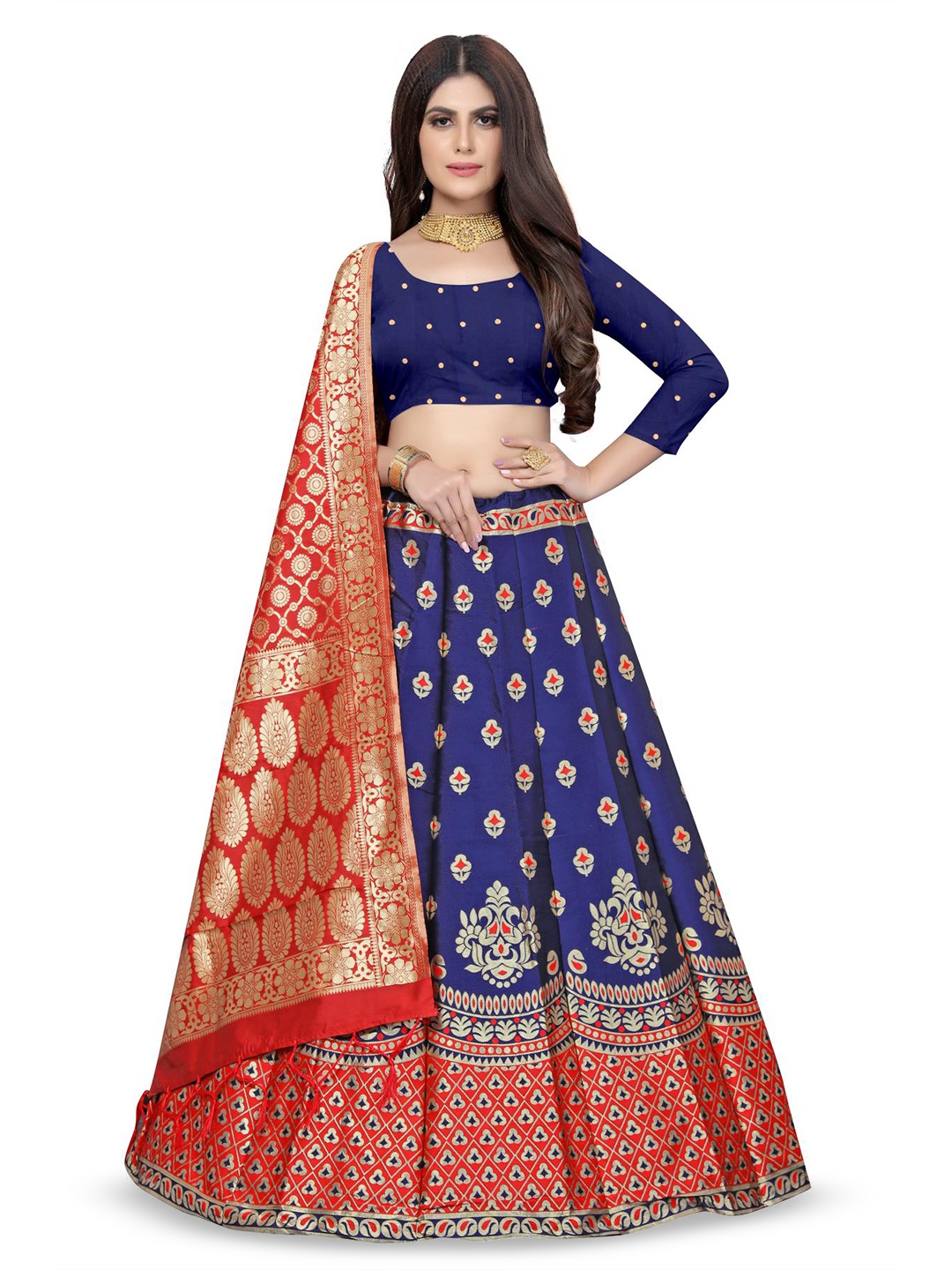 Rujave Ethnic Motifs Woven Design Semi-Stitched Lehenga & Unstitched Blouse With Dupatta, Red
Rujave Ethnic Motifs Woven Design Semi-Stitched Lehenga & Unstitched Blouse With Dupatta, Red