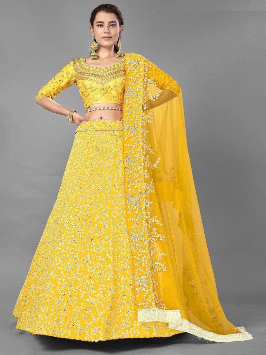 Rujave Embellished Thread Work Semi-Stitched Lehenga & Unstitched Blouse With Dupatta, Yellow
Rujave Embellished Thread Work Semi-Stitched Lehenga & Unstitched Blouse With Dupatta, Yellow