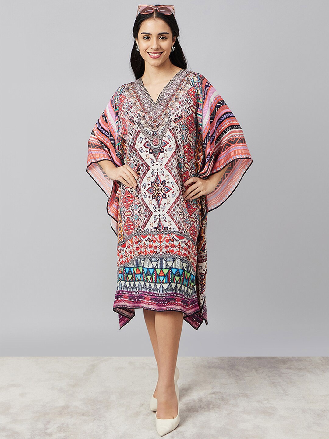 First Resort by Ramola Bachchan Ethnic Motifs Print Kimono Sleeves Crepe Kaftan Midi Dress, Orange
First Resort by Ramola Bachchan Ethnic Motifs Print Kimono Sleeves Crepe Kaftan Midi Dress, Orange