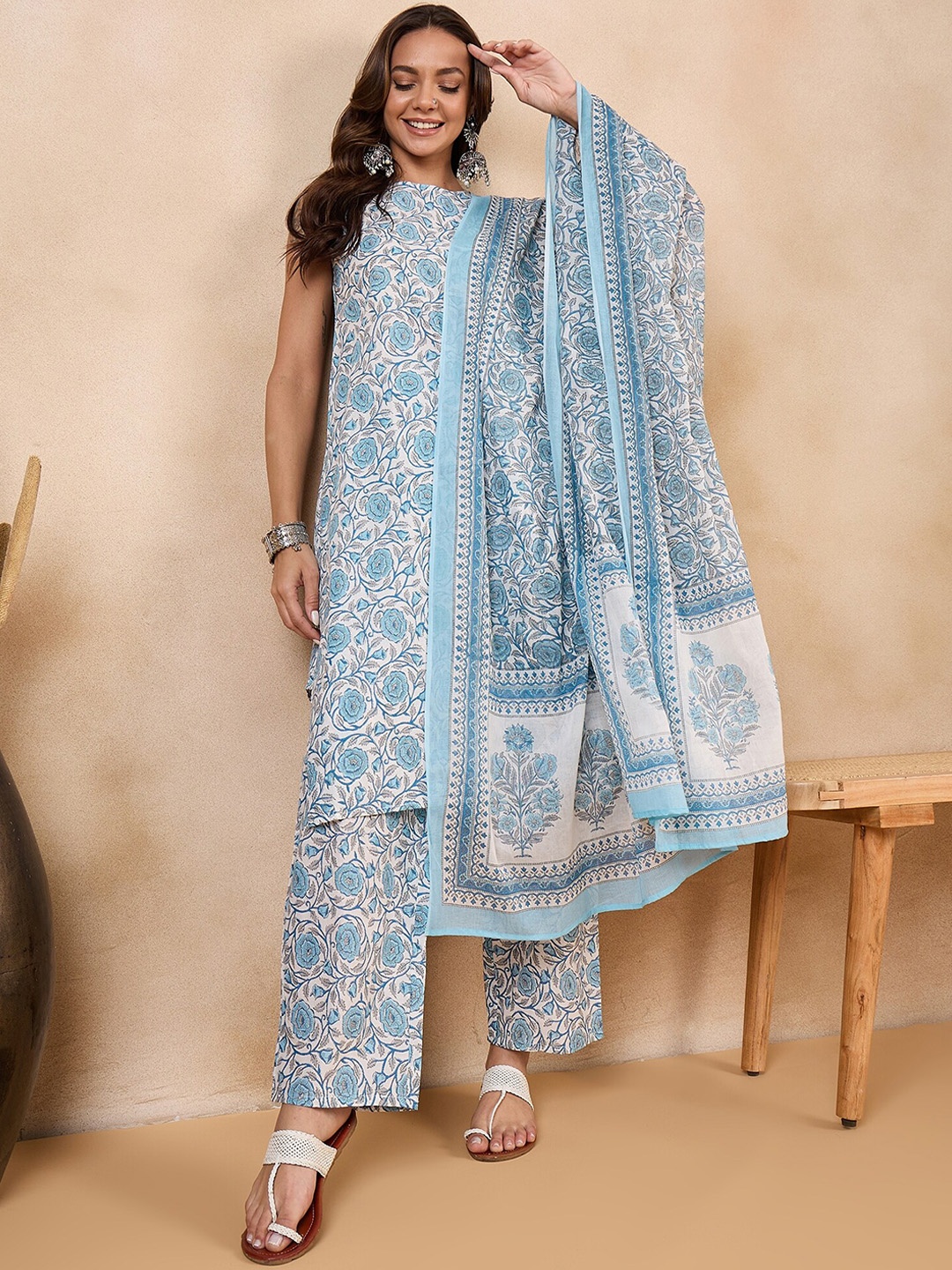 InWeave Floral Printed Round Neck Pure Cotton Straight Kurta with Trousers & With Dupatta, White
InWeave Floral Printed Round Neck Pure Cotton Straight Kurta with Trousers & With Dupatta, White