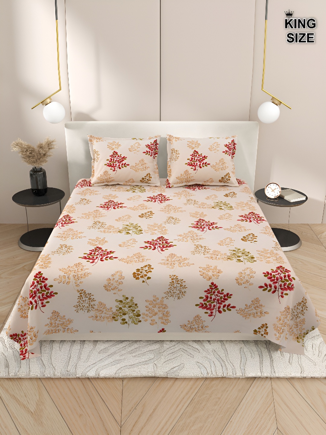 DREAM WEAVERZ Peach & Red Floral Cotton 220 TC King Bedsheet With 2 Pillow Covers, Orange
DREAM WEAVERZ Peach & Red Floral Cotton 220 TC King Bedsheet With 2 Pillow Covers, Orange