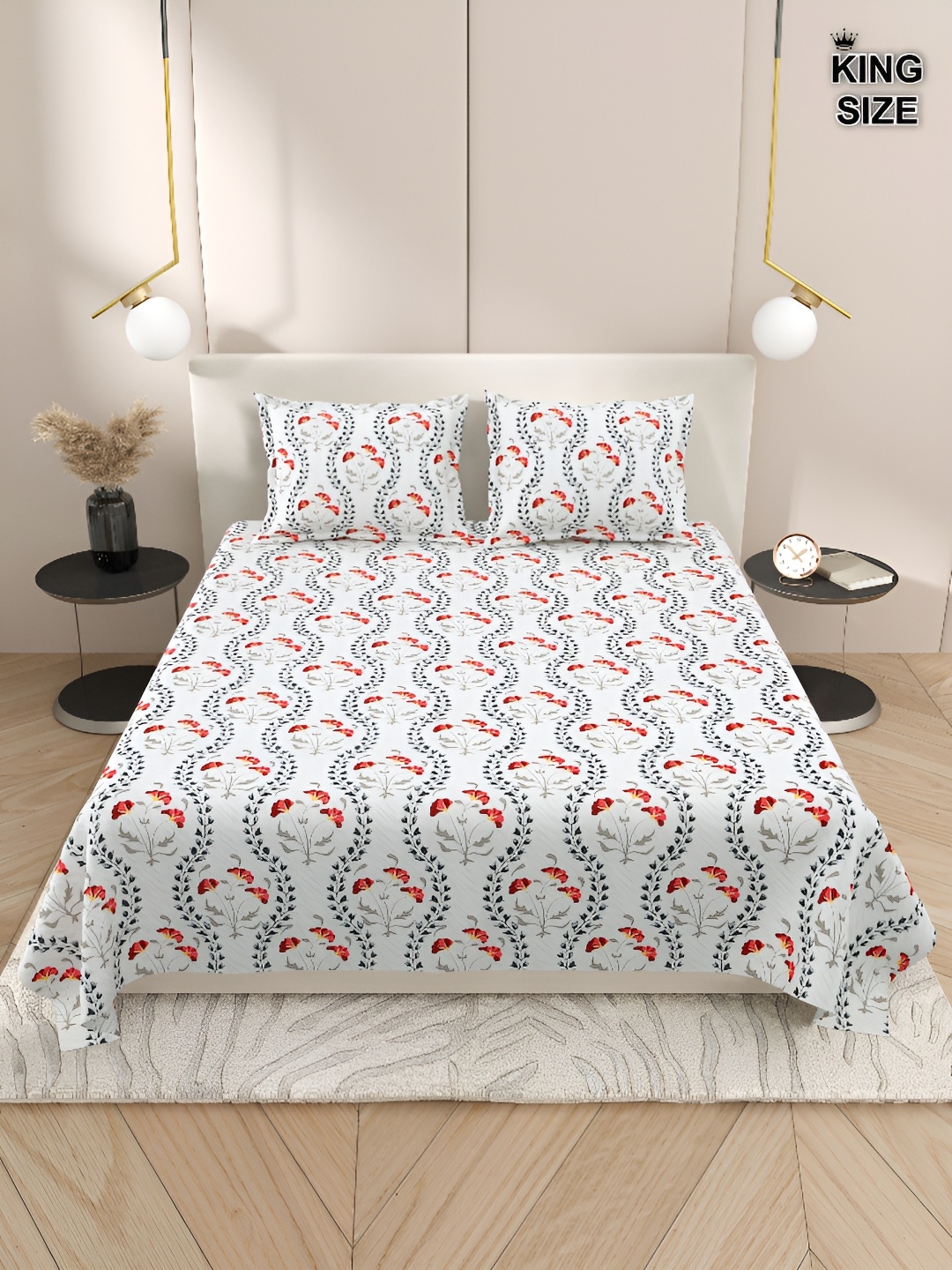 DREAM WEAVERZ Red & White Floral Cotton 220 TC Super King Bedsheet With 2 Pillow Covers
DREAM WEAVERZ Red & White Floral Cotton 220 TC Super King Bedsheet With 2 Pillow Covers