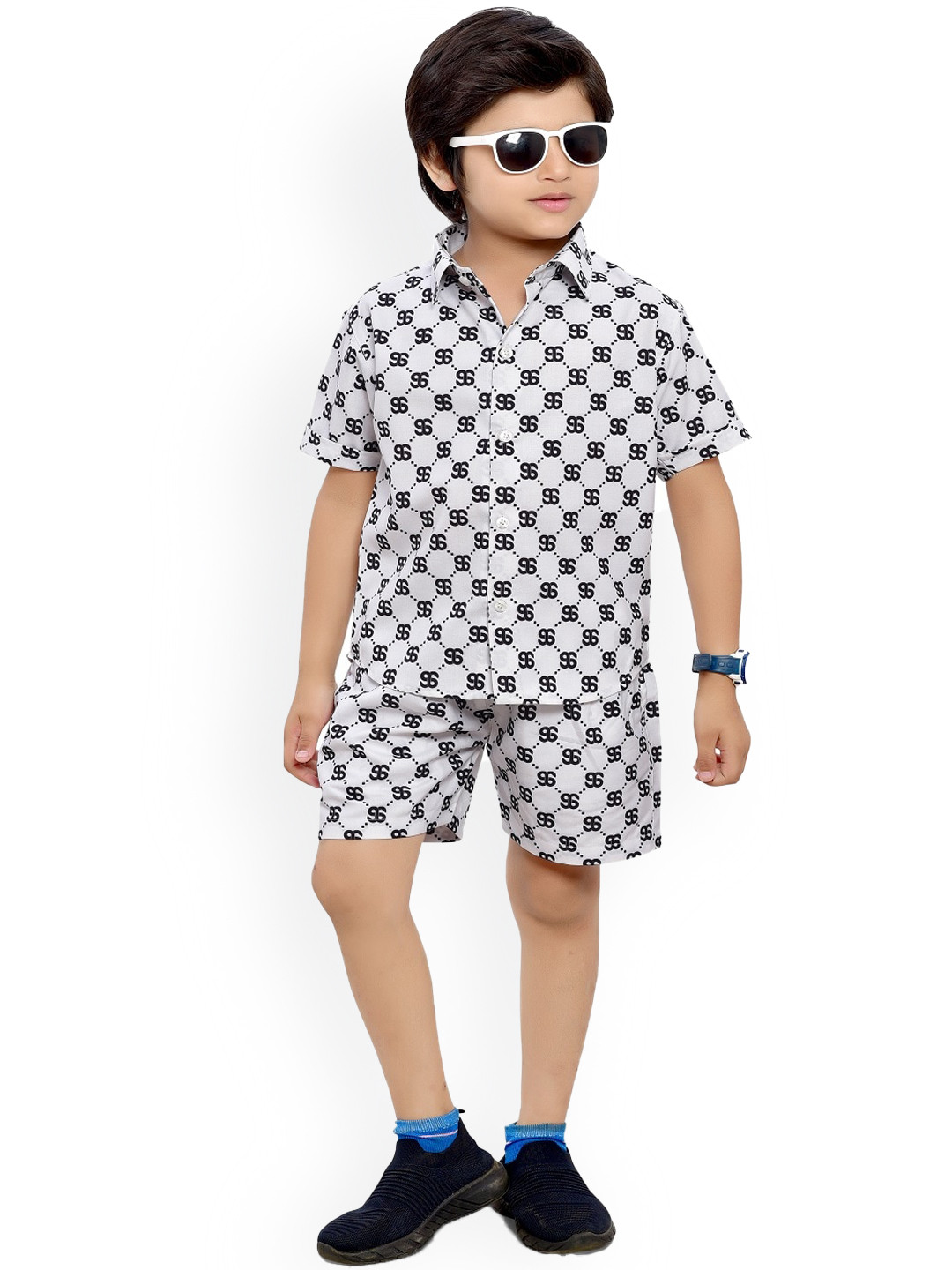 BAESD Boys Checked Shirt with Shorts, White 
BAESD Boys Checked Shirt with Shorts, White